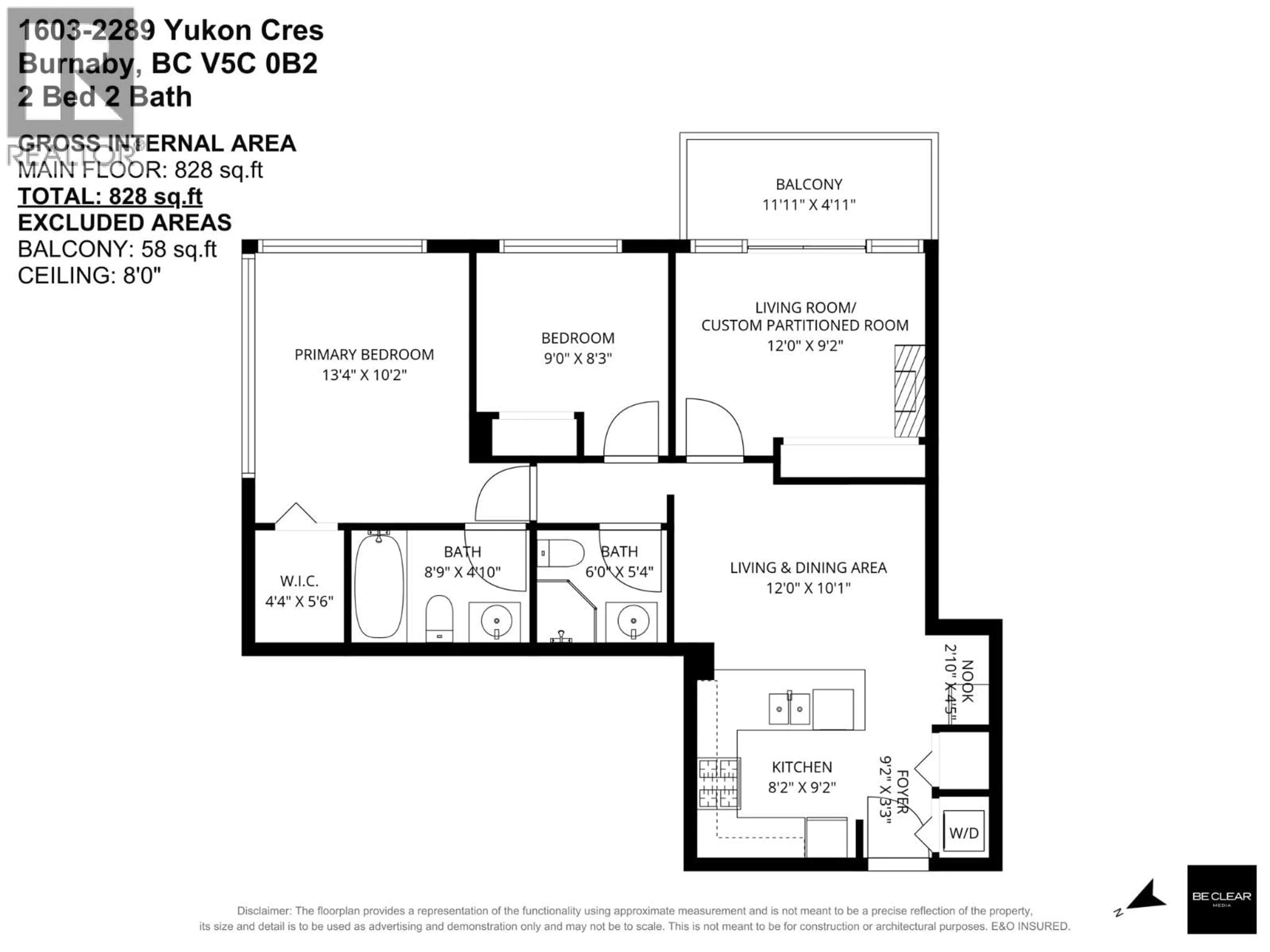 Floor plan for 1603 - 2289 YUKON CRESCENT, Burnaby British Columbia V5C0B2