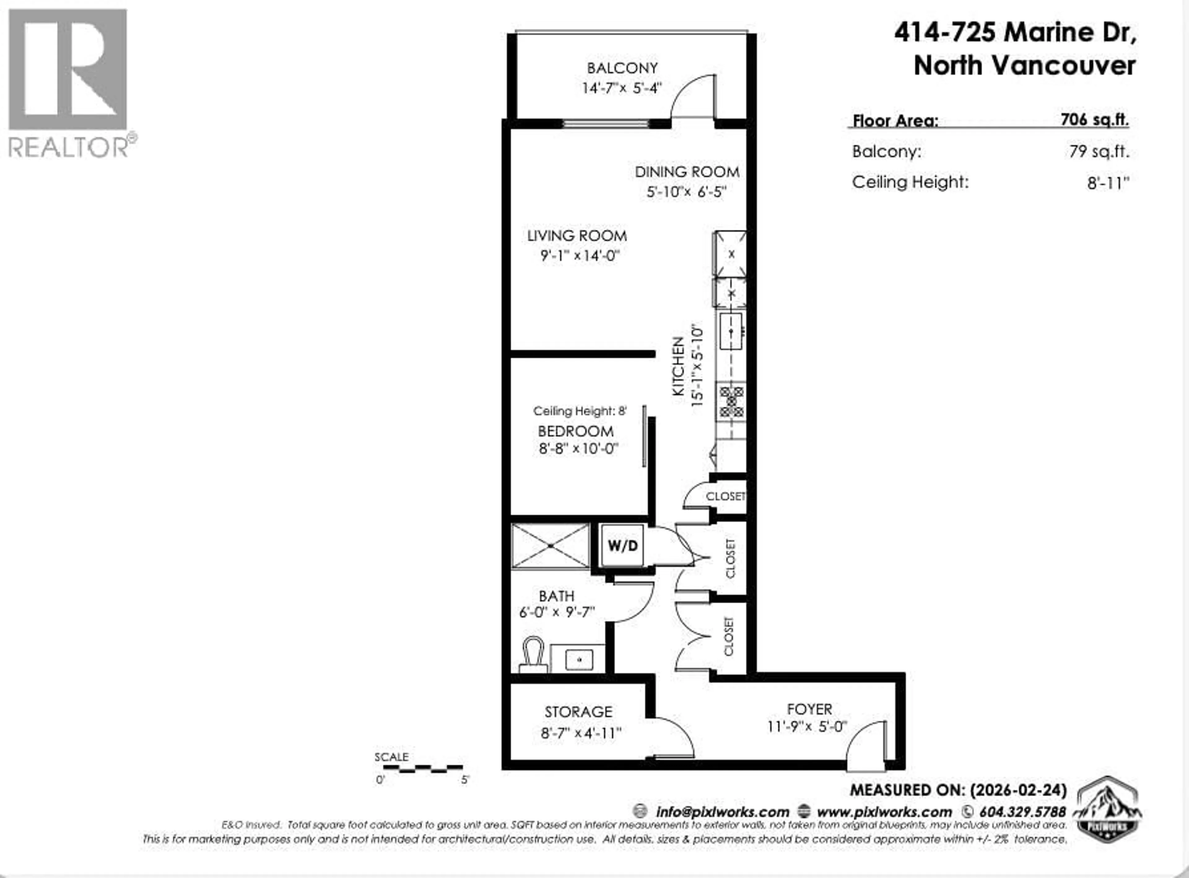 Floor plan for 414 - 725 MARINE DRIVE, North Vancouver British Columbia V7M0G2