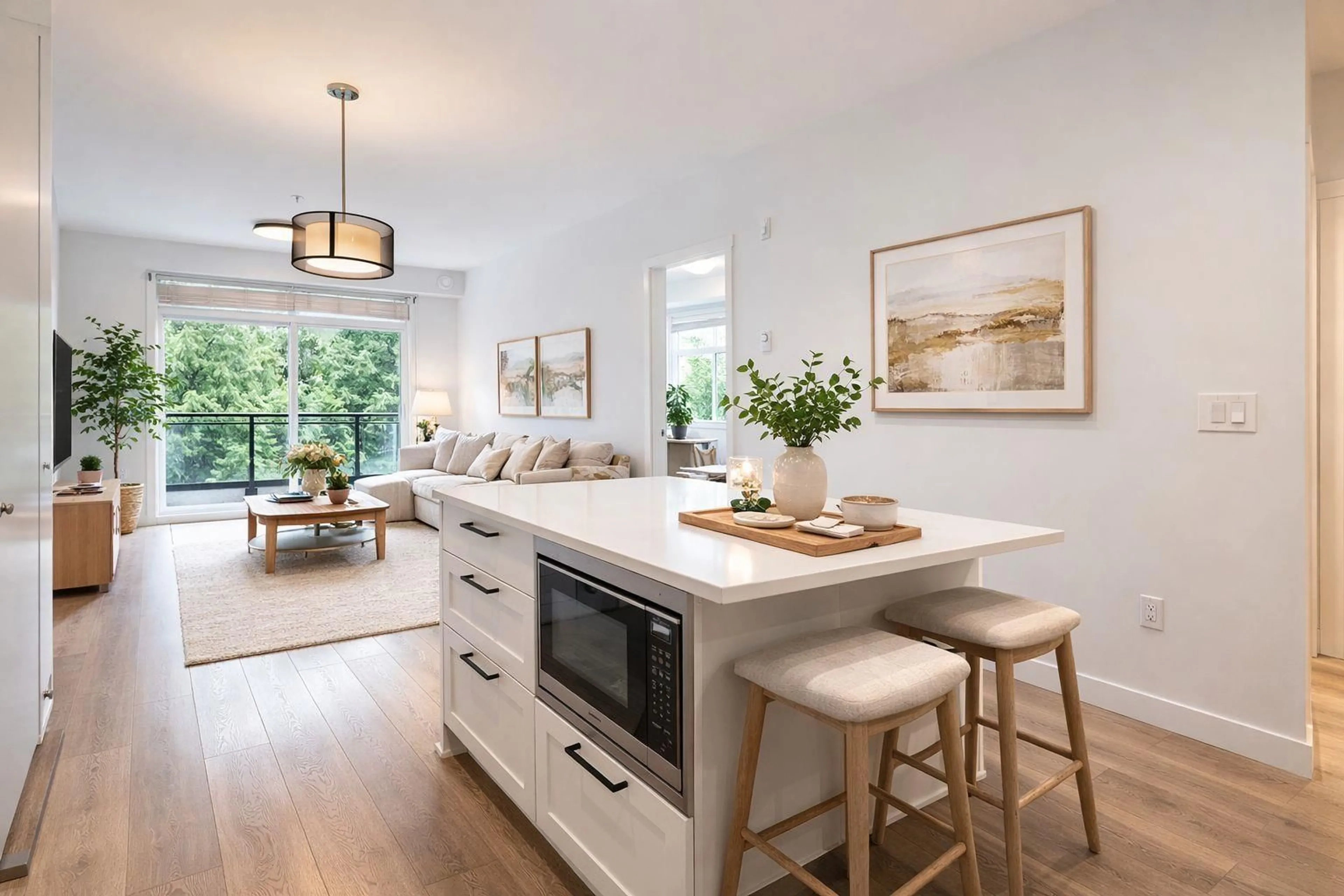 Open concept kitchen, wood/laminate floor for 315 - 5415 BRYDON CRESCENT, Langley British Columbia V3A0N4