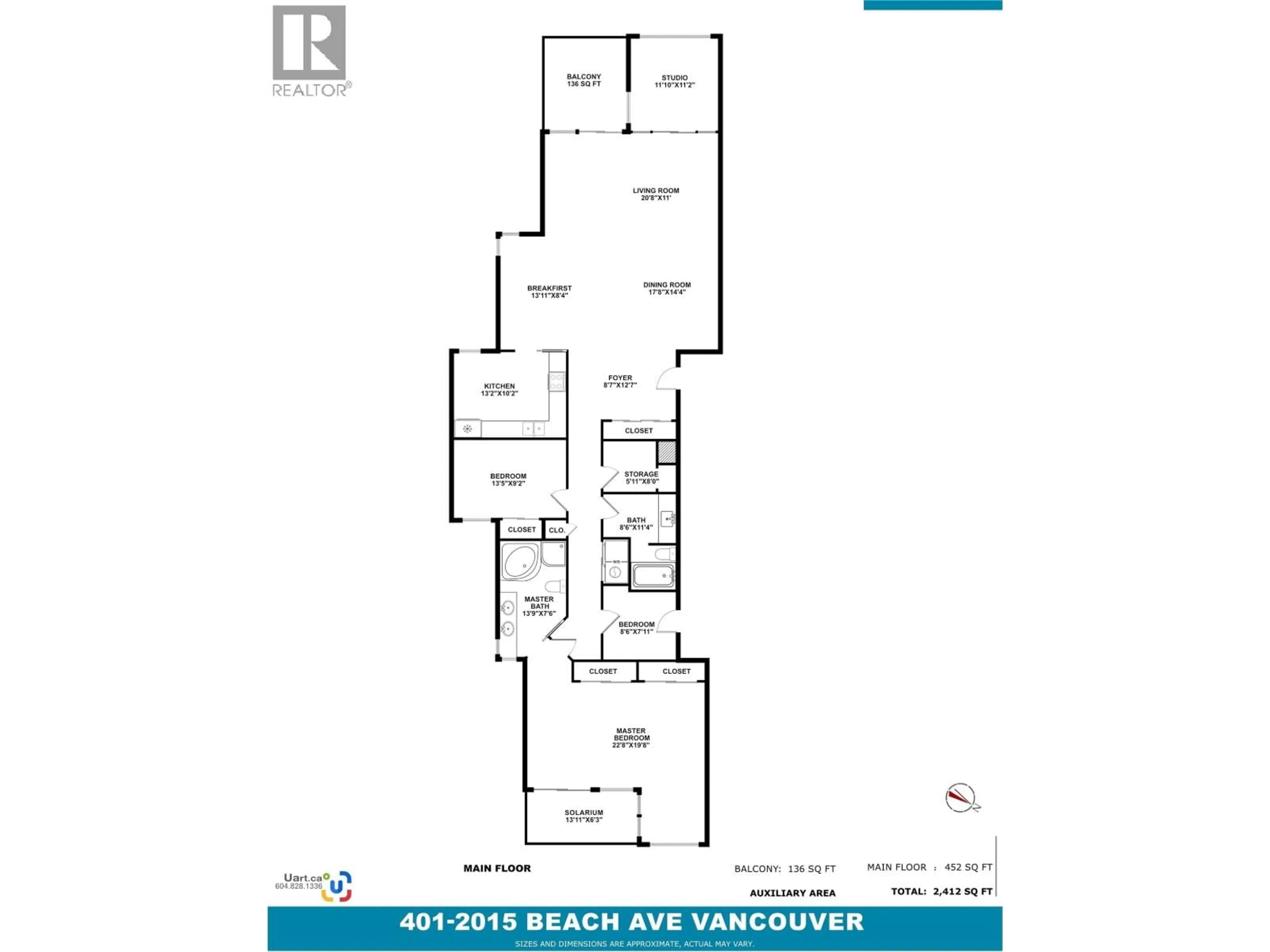 Floor plan for 401 - 2015 BEACH AVENUE, Vancouver British Columbia V6G1Z3