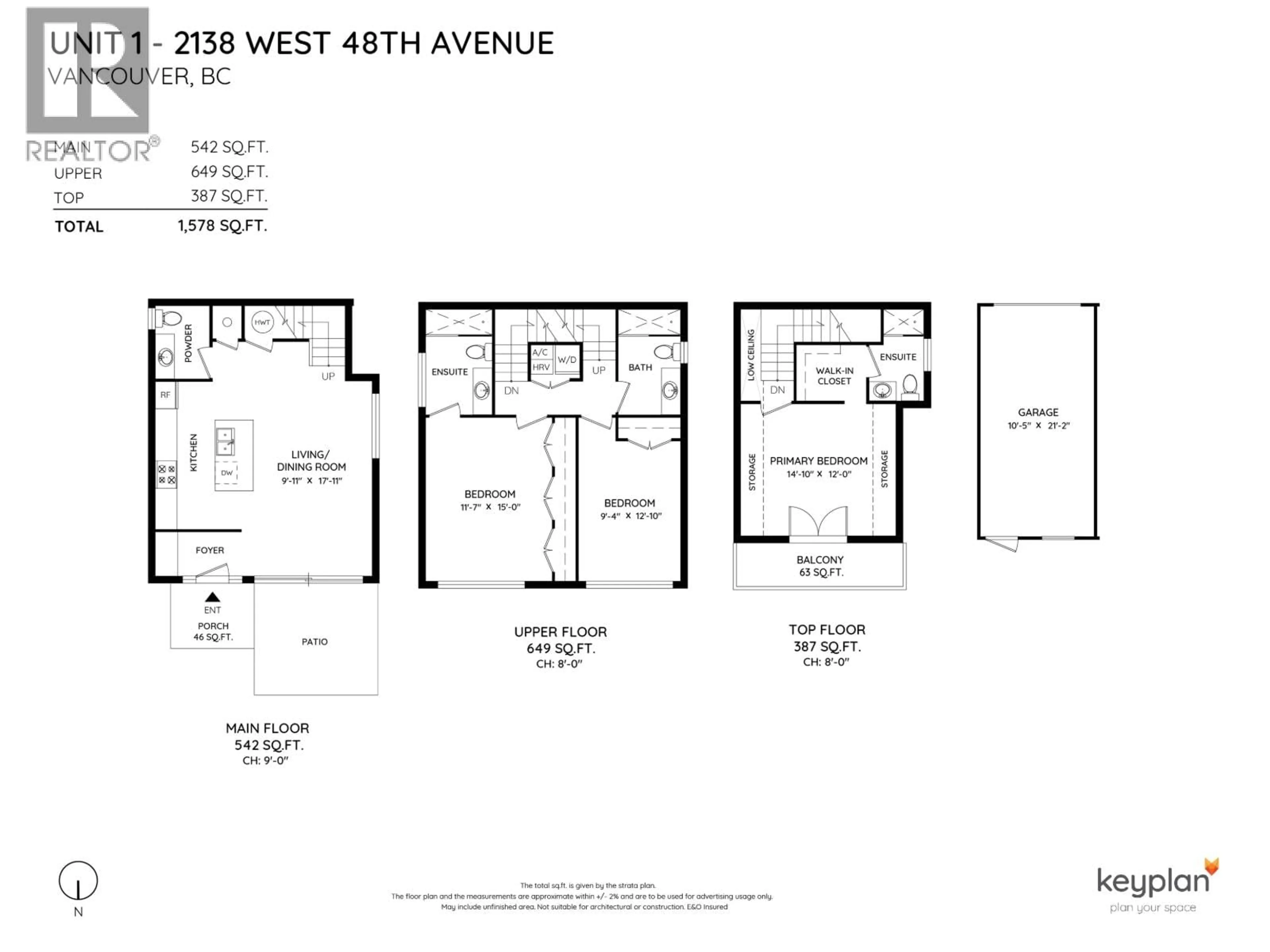 Floor plan for 1 - 2138 48TH AVENUE, Vancouver British Columbia V6M2P5
