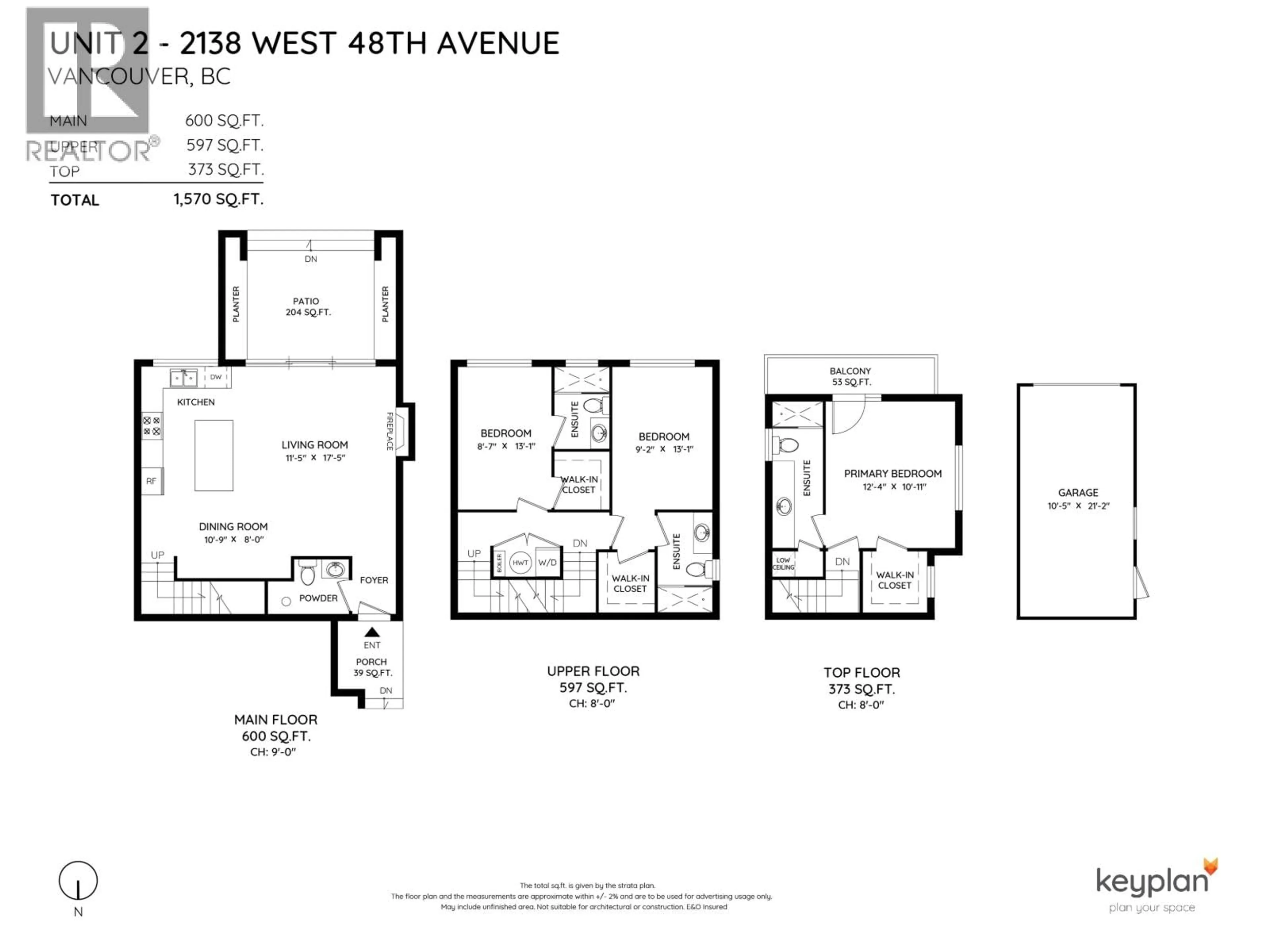 Floor plan for 2 - 2138 48TH AVENUE, Vancouver British Columbia V6M2P5