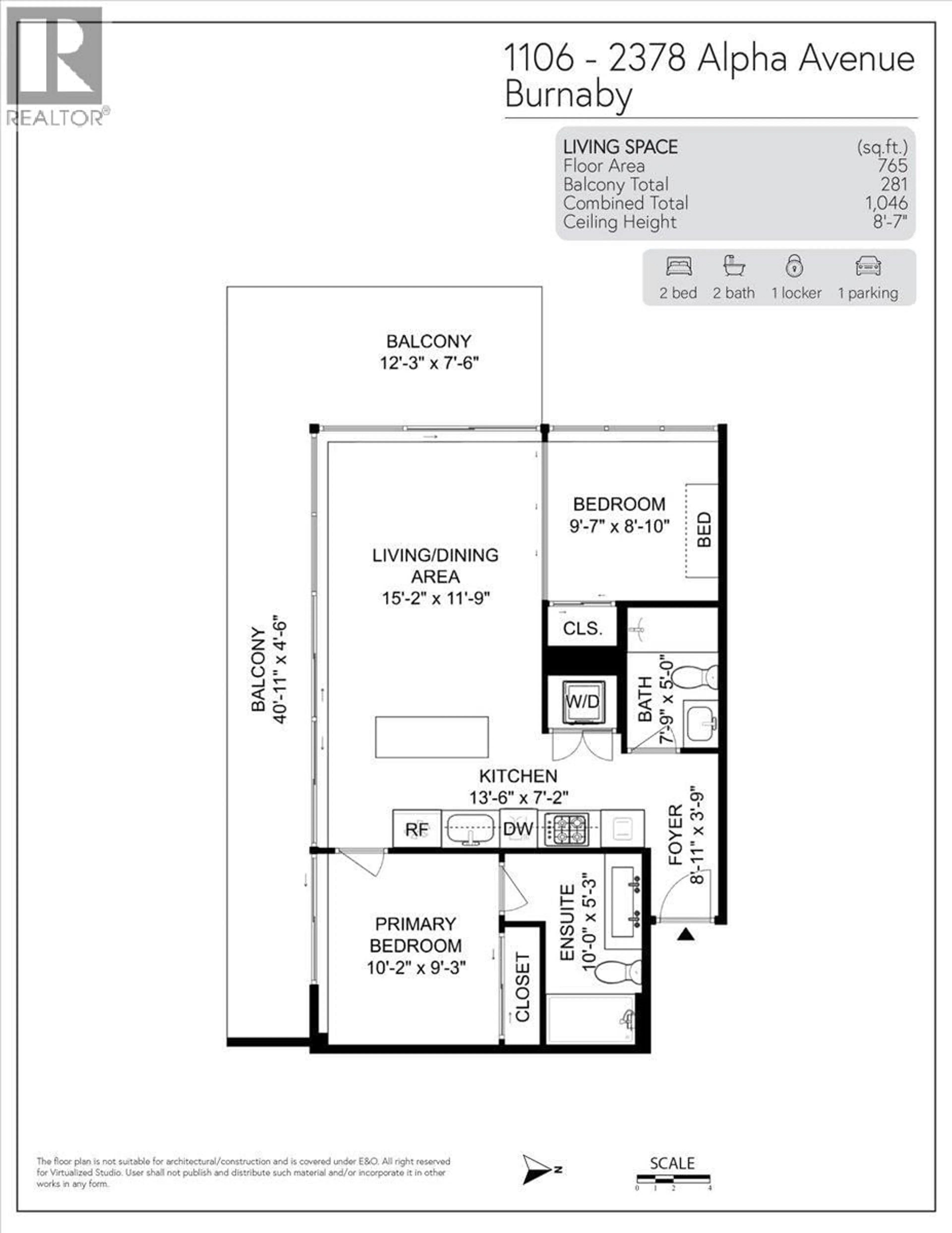 Floor plan for 1106 - 2378 ALPHA AVENUE, Burnaby British Columbia V5C0K2