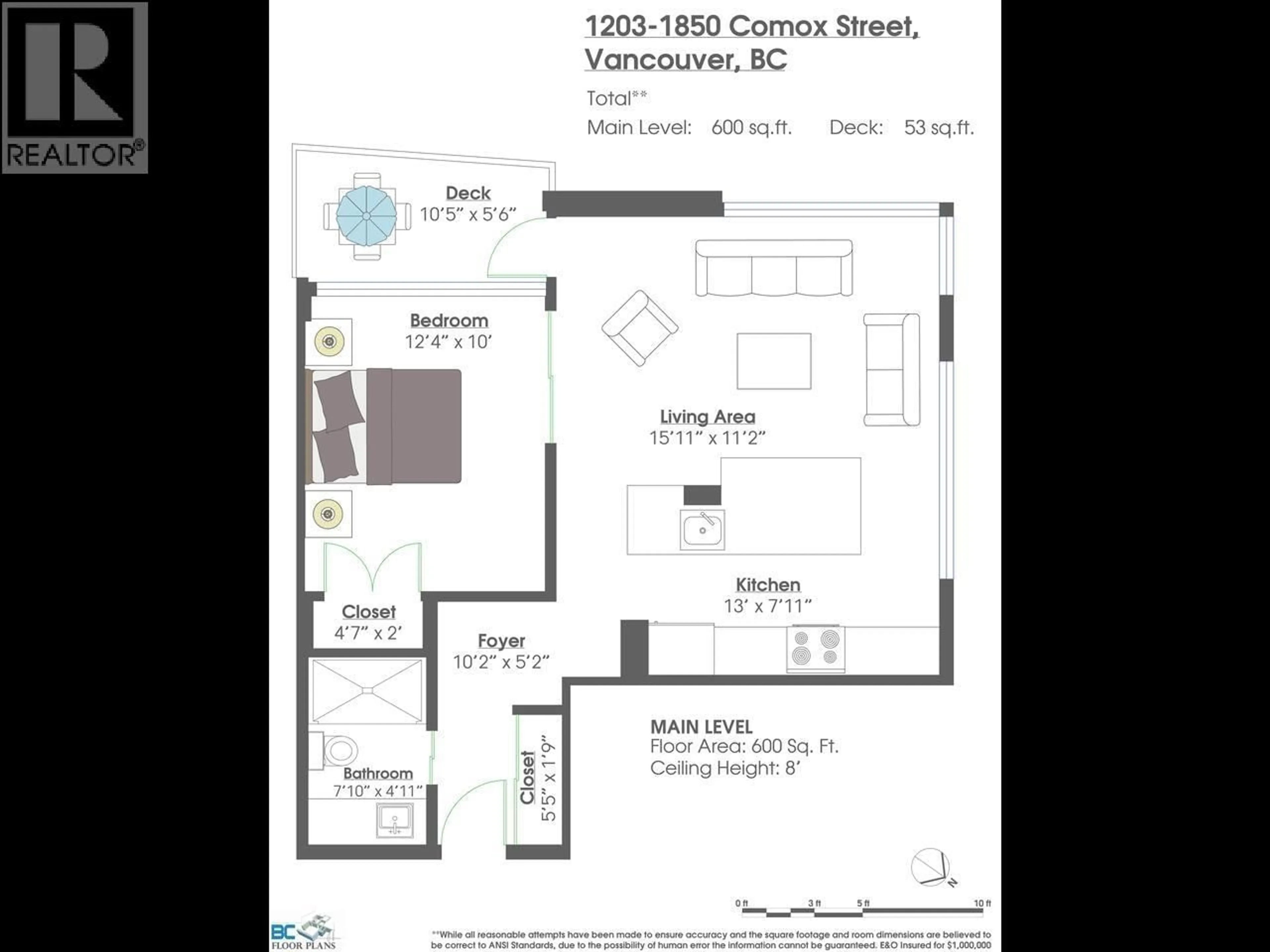 Floor plan for 1203 - 1850 COMOX STREET, Vancouver British Columbia V6G1R3