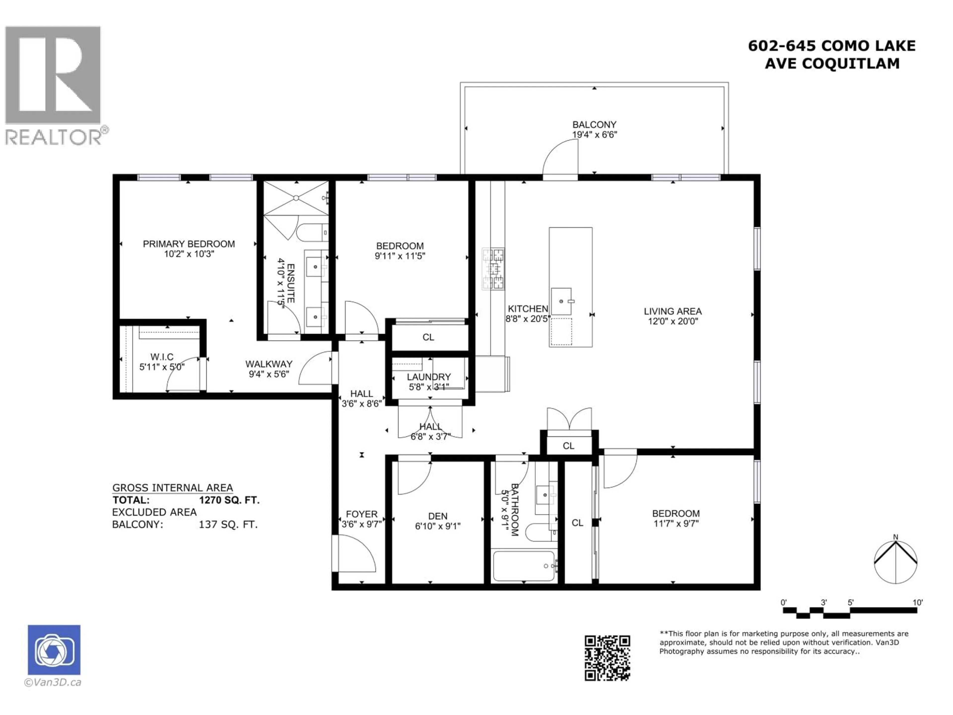 Floor plan for 602 - 645 COMO LAKE AVENUE, Coquitlam British Columbia V3J0N9