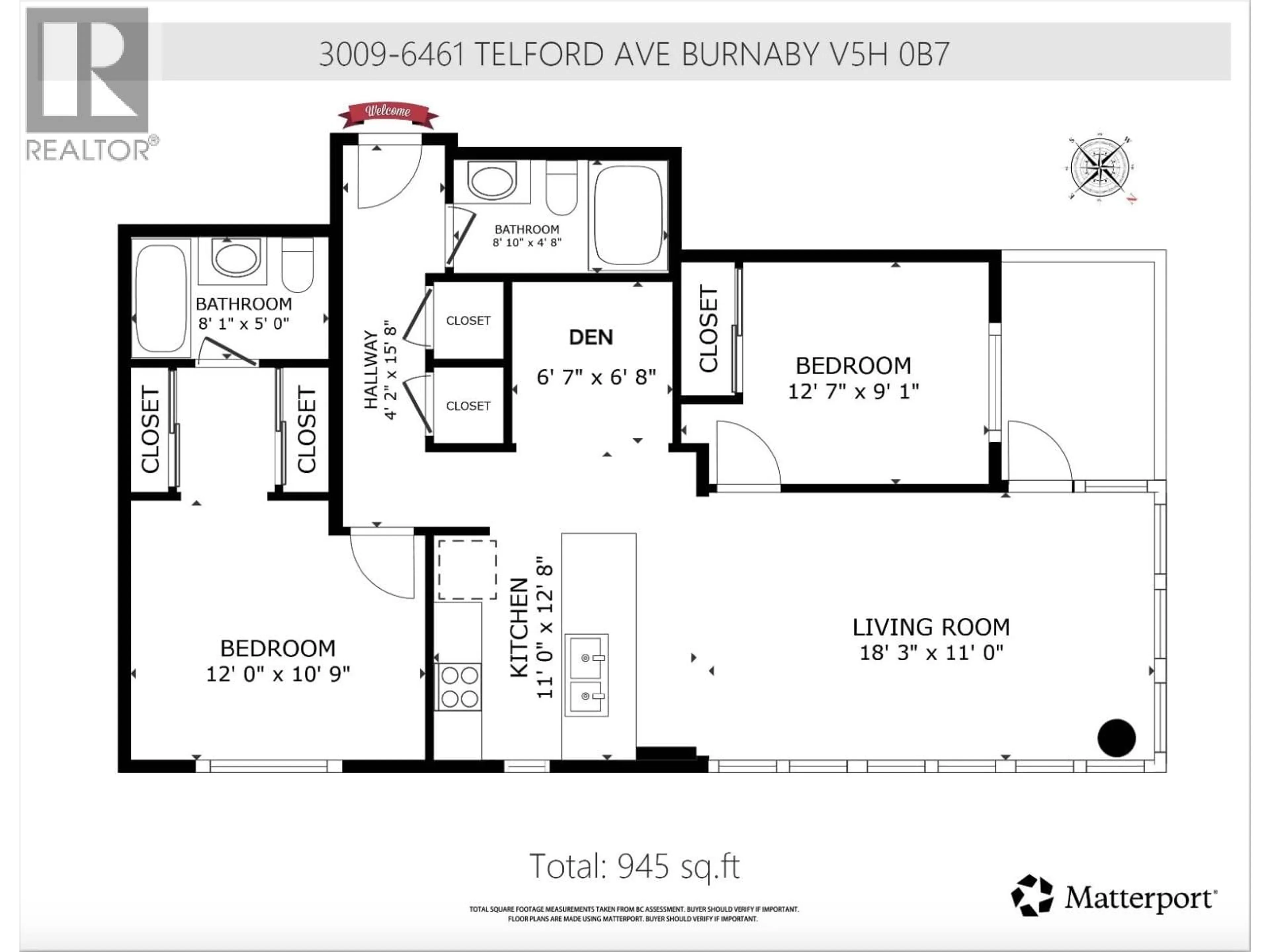 Floor plan for 3009 - 6461 TELFORD AVENUE, Burnaby British Columbia V5H0B7