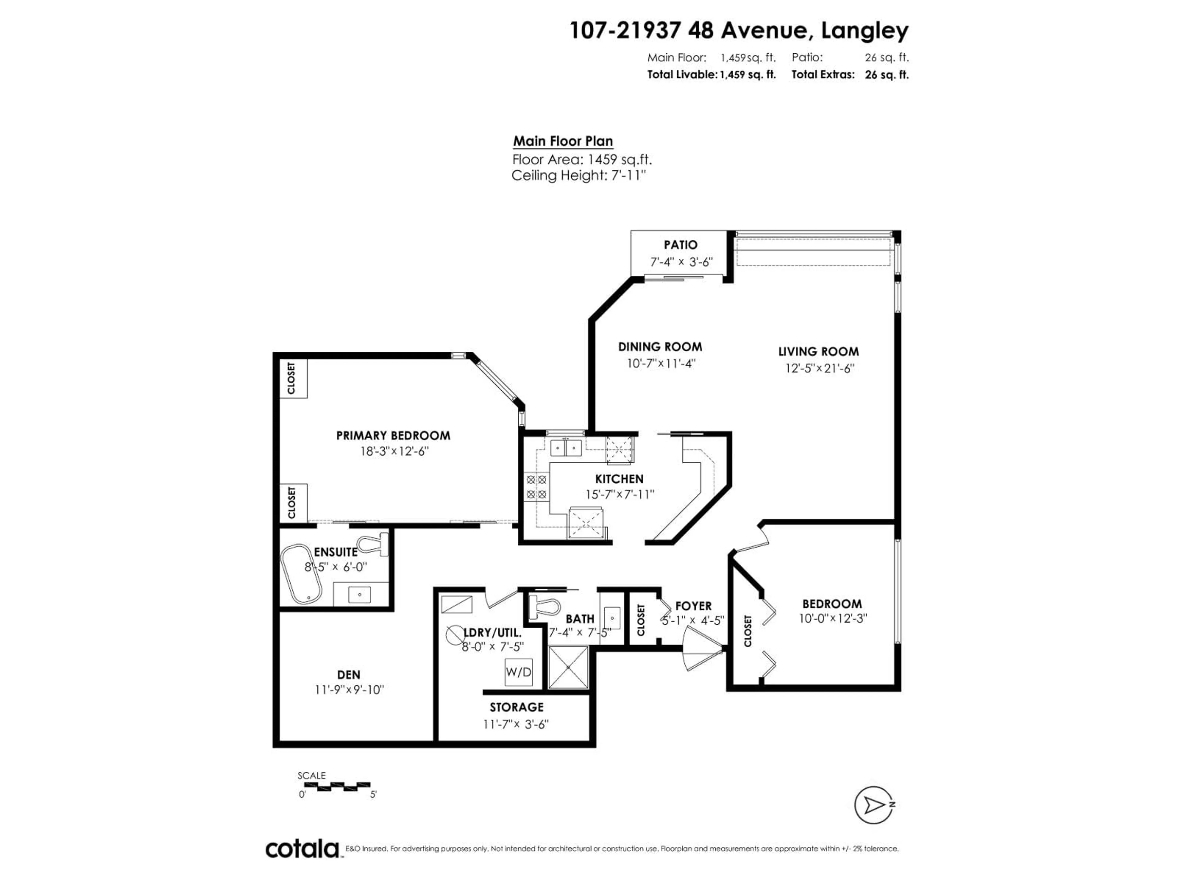 Floor plan for 107 - 21937 48 AVENUE, Langley British Columbia V3A8C3