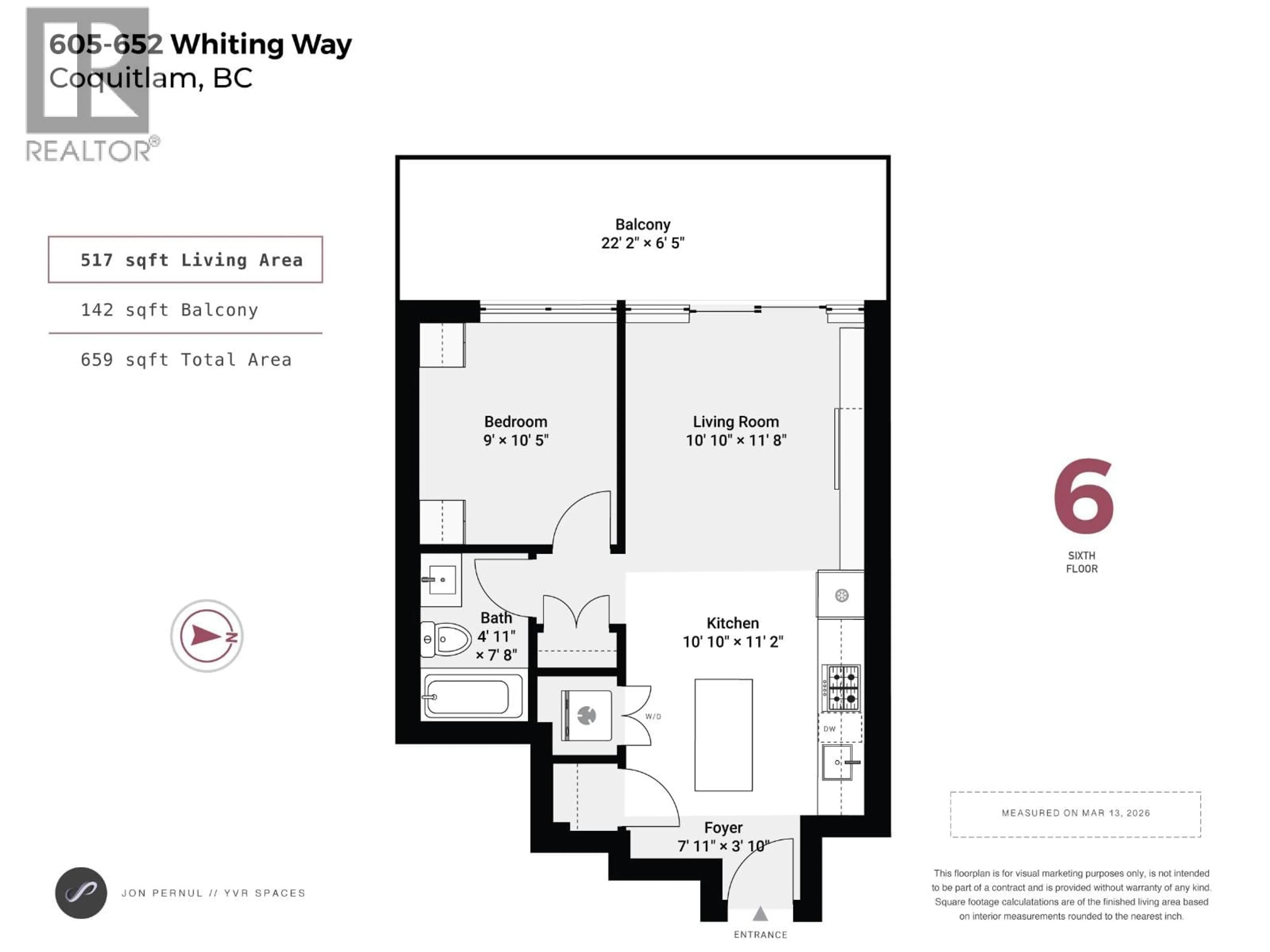 Floor plan for 605 - 652 WHITING WAY, Coquitlam British Columbia V3J0K3