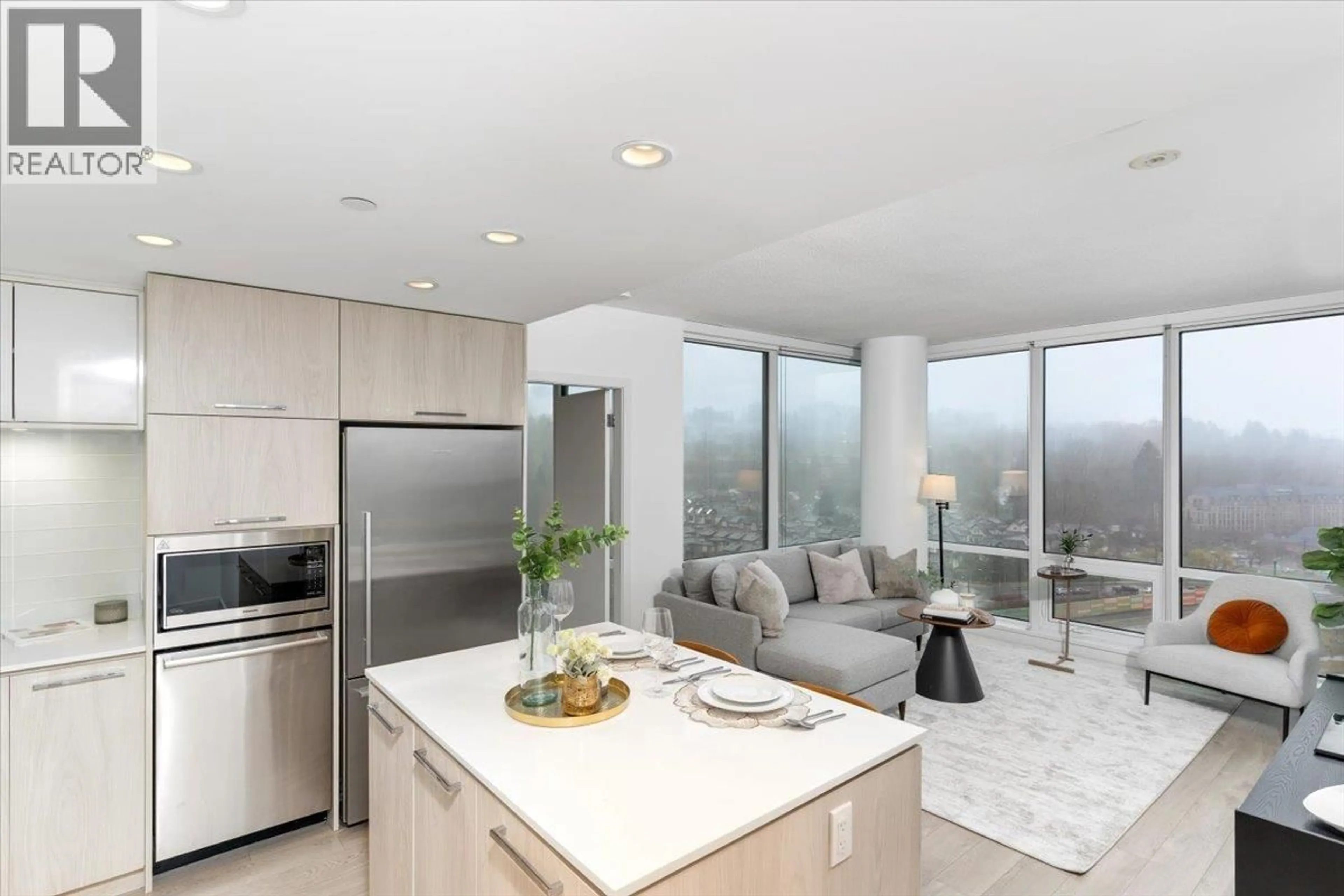 Open concept kitchen, ceramic/tile floor for 1402 - 680 SEYLYNN CRESCENT, North Vancouver British Columbia V7J0B5