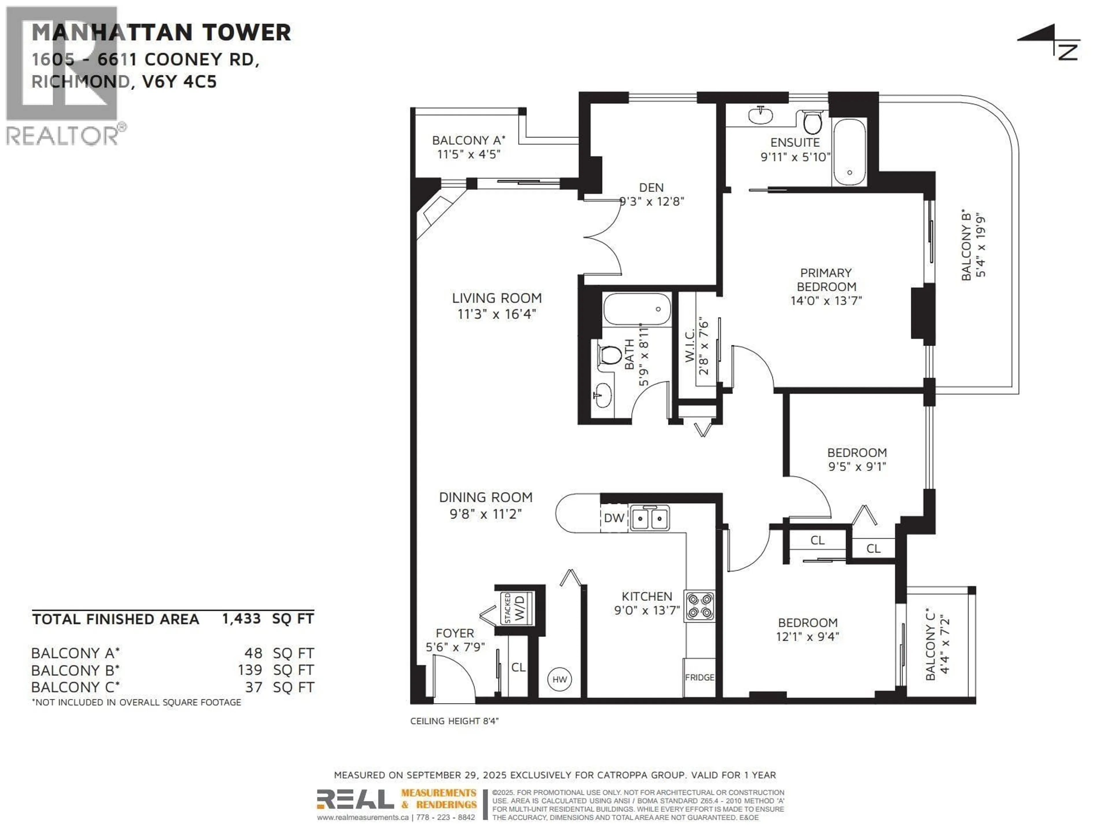 Floor plan for 1605 - 6611 COONEY ROAD, Richmond British Columbia V6Y4C5