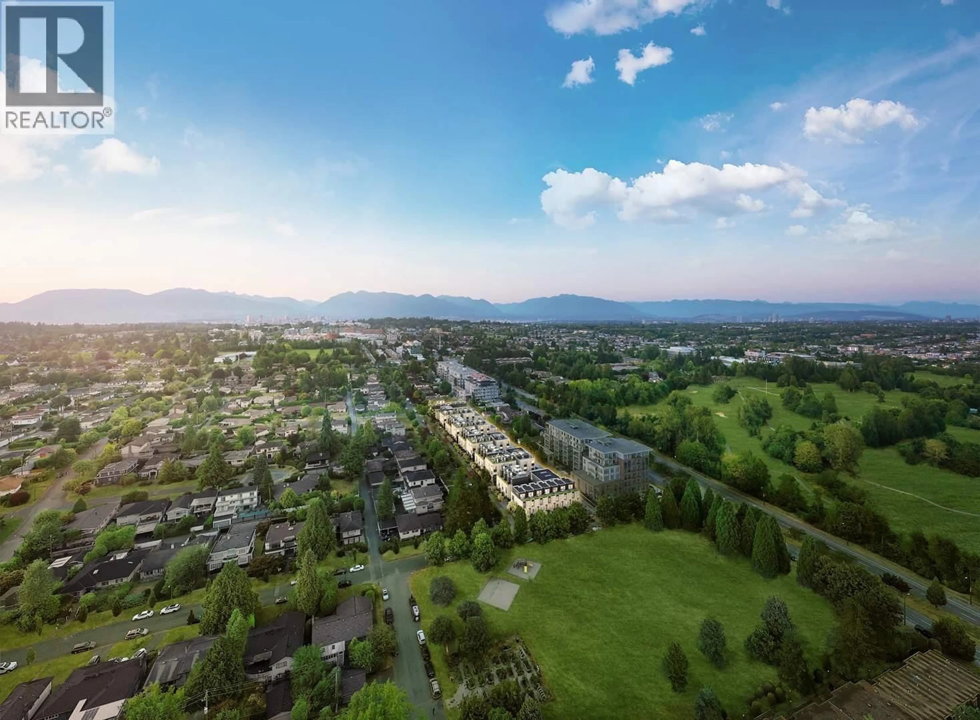 A pic from outside/outdoor area/front of a property/back of a property/a pic from drone, mountain view for 113 - 6818 ASH STREET, Vancouver British Columbia V6P3K4