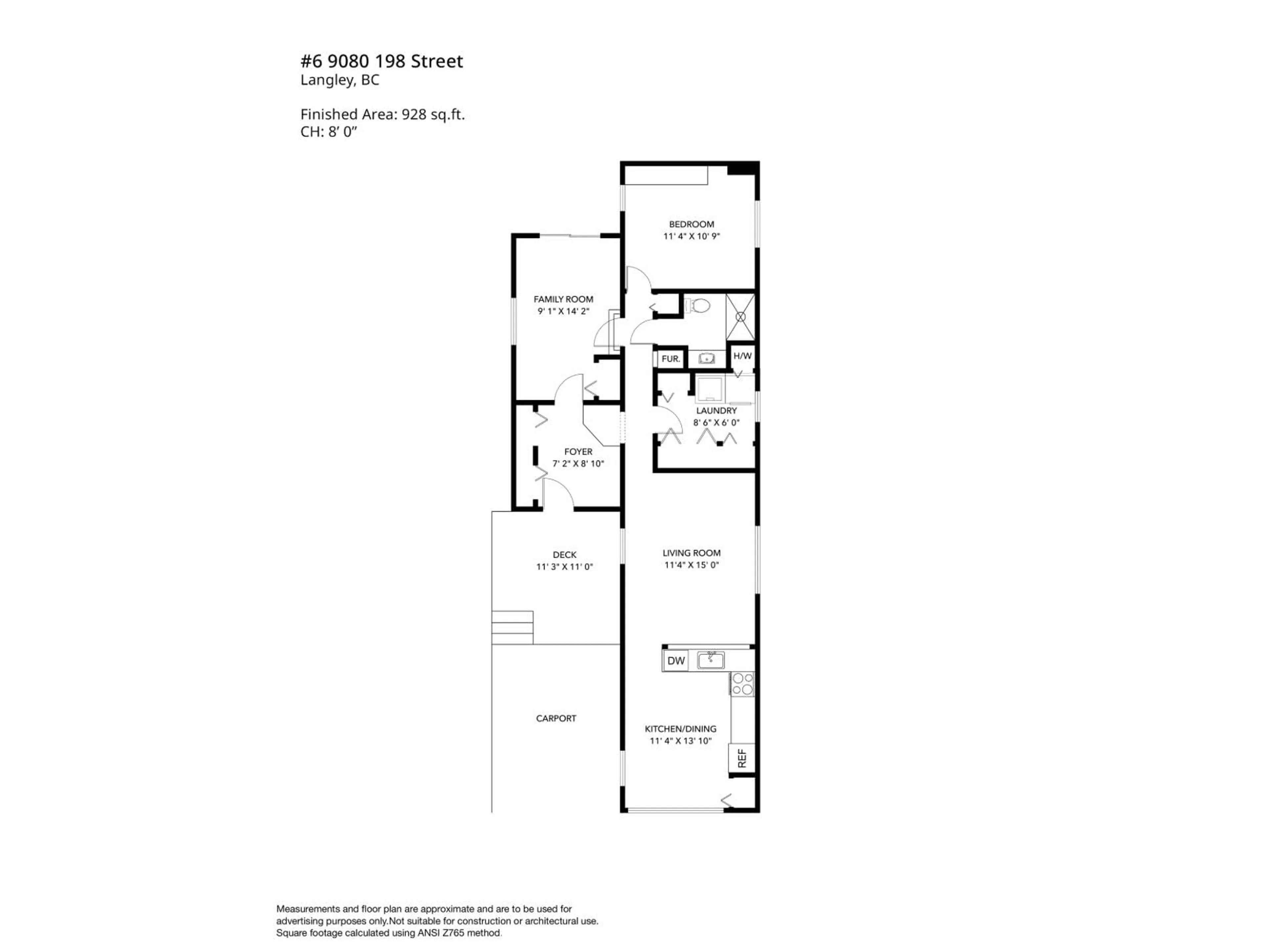 Floor plan for 6 - 9080 198 STREET, Langley British Columbia V1M3A8