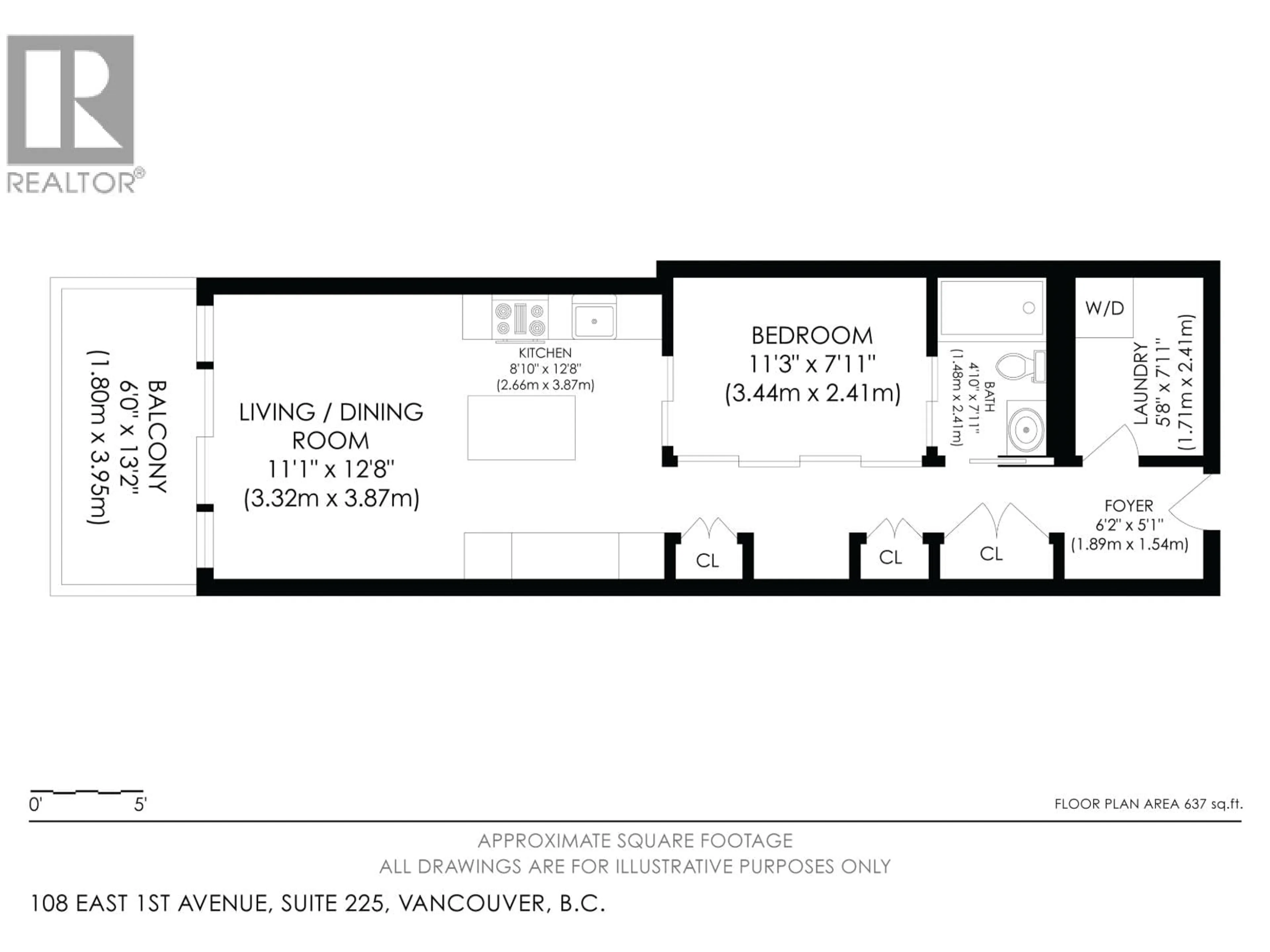 Floor plan for 225 - 108 1ST AVENUE, Vancouver British Columbia V5T0E3
