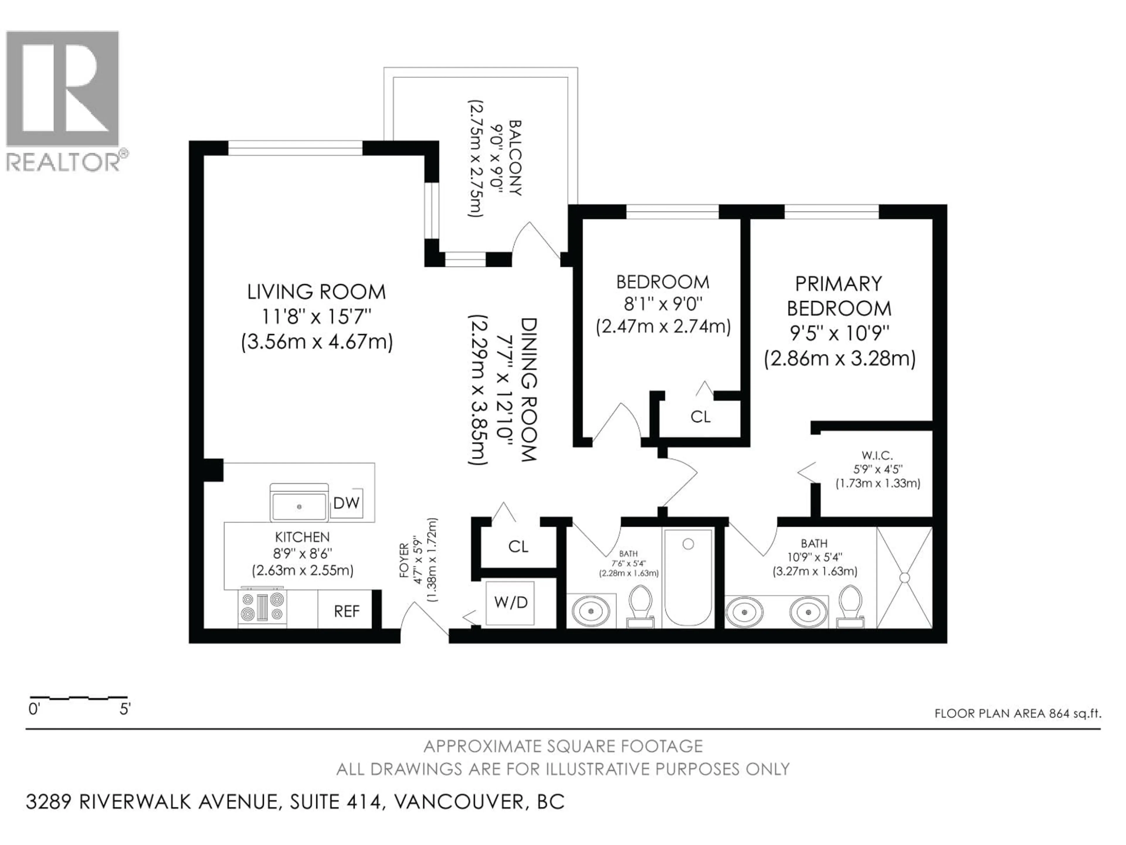 Floor plan for 414 - 3289 RIVERWALK AVENUE, Vancouver British Columbia V5S0G2