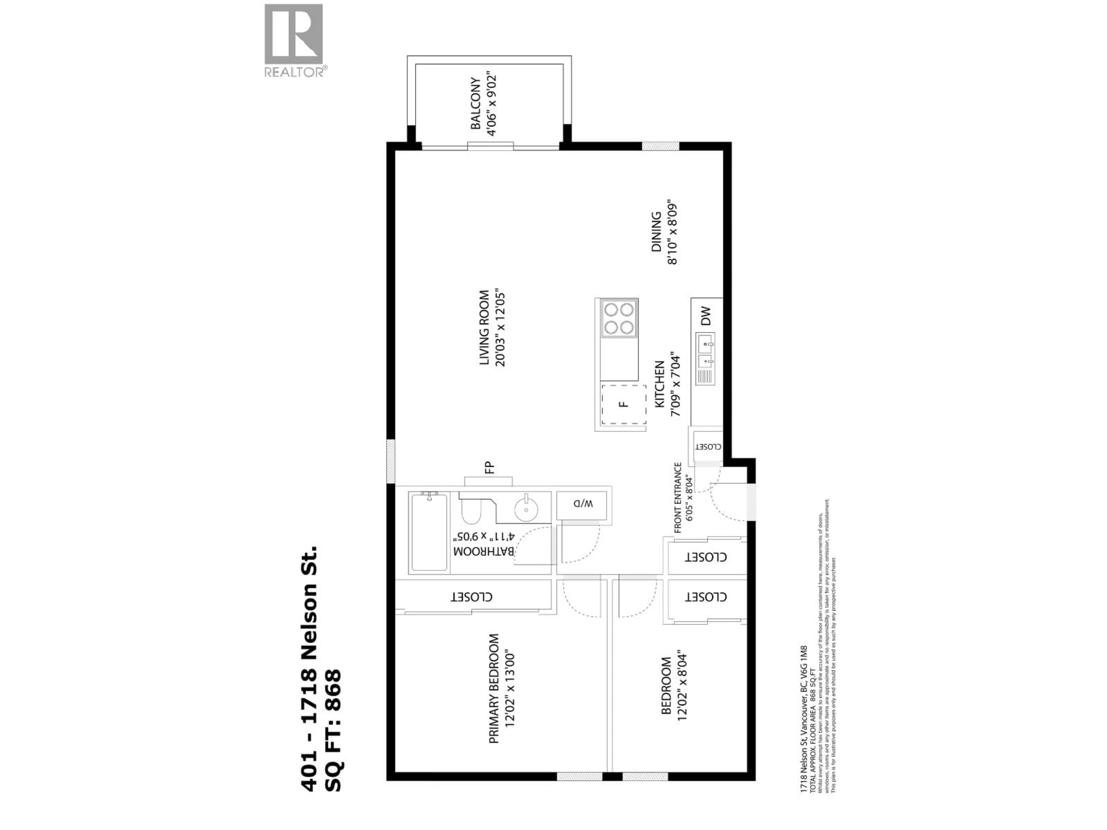 Floor plan for 401 - 1718 NELSON STREET, Vancouver British Columbia V6G1M8