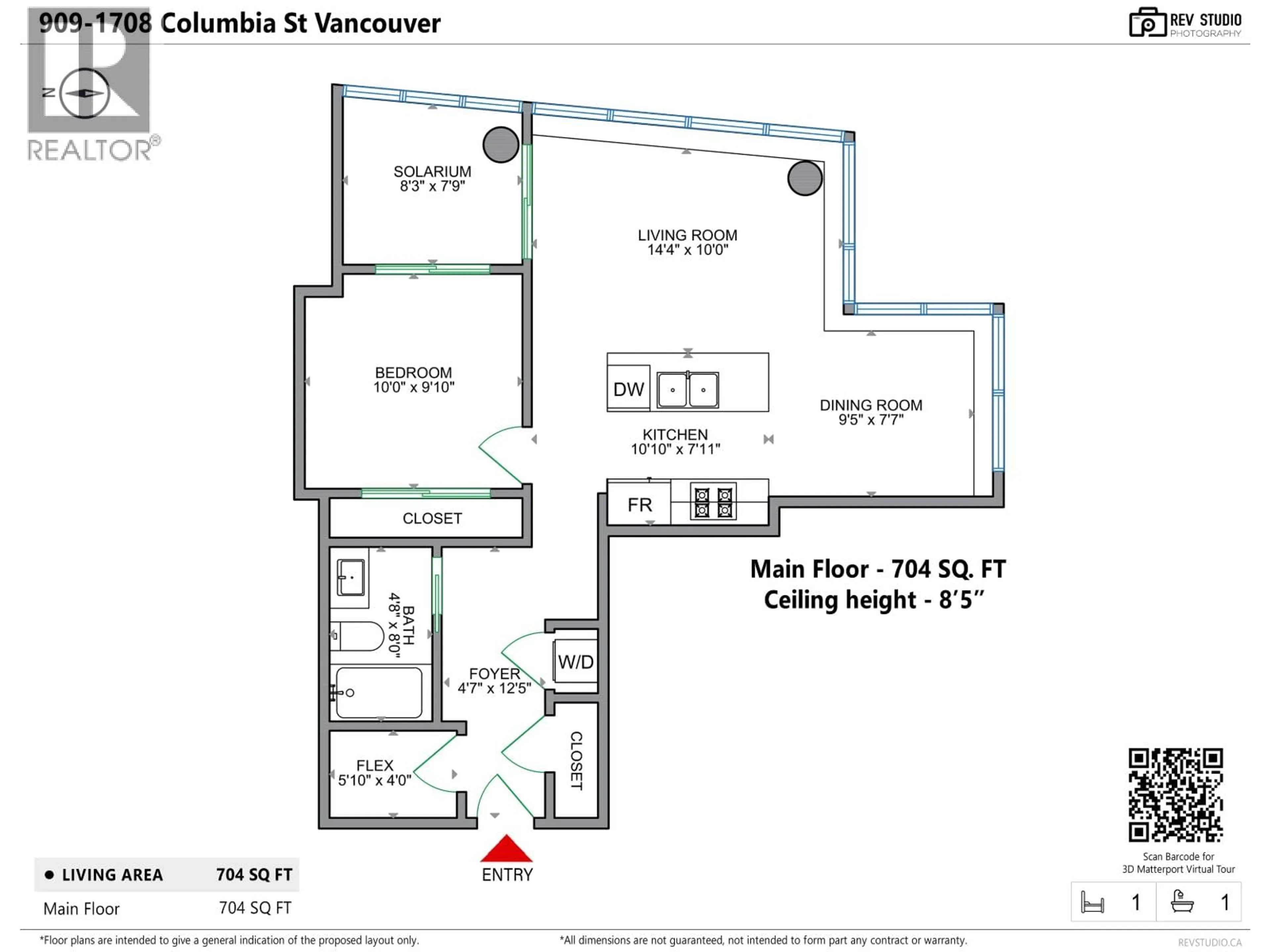 Floor plan for 909 - 1708 COLUMBIA STREET, Vancouver British Columbia V5Y0H7