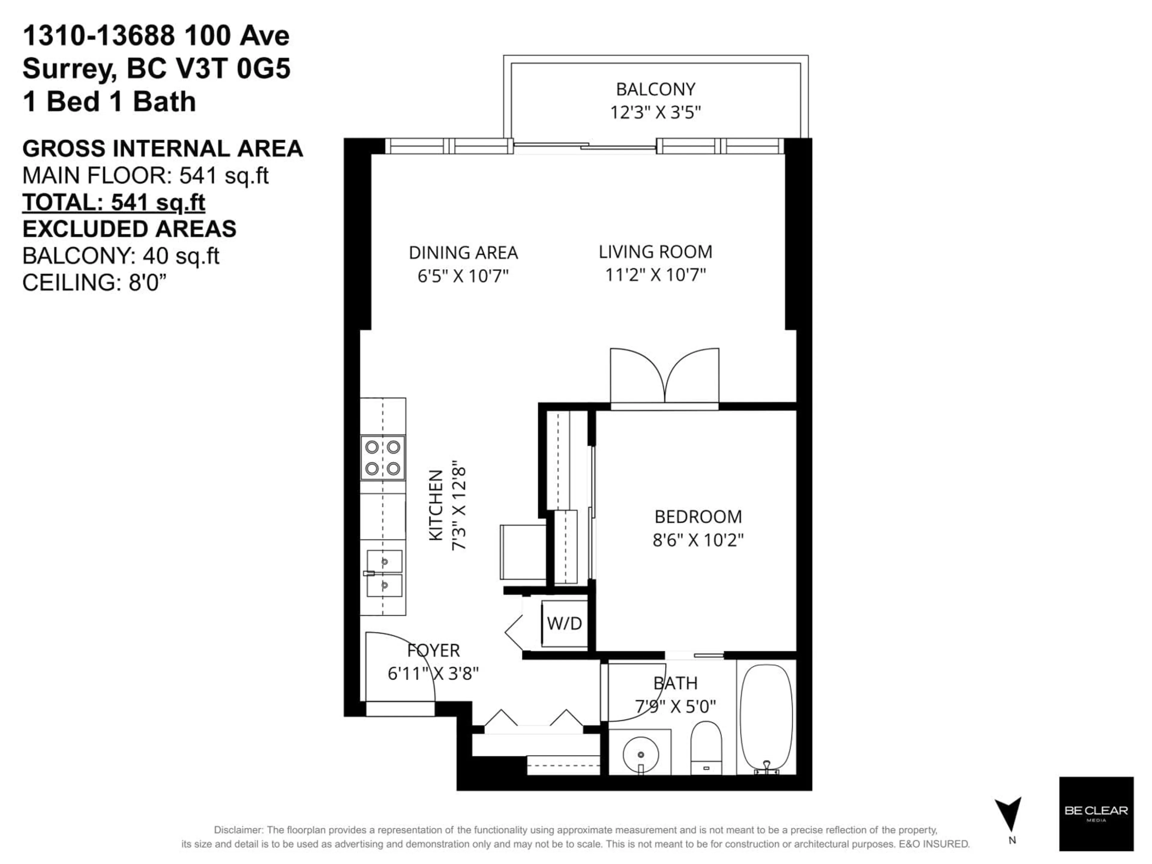 Floor plan for 1310 - 13688 100 AVENUE, Surrey British Columbia V3T0G5