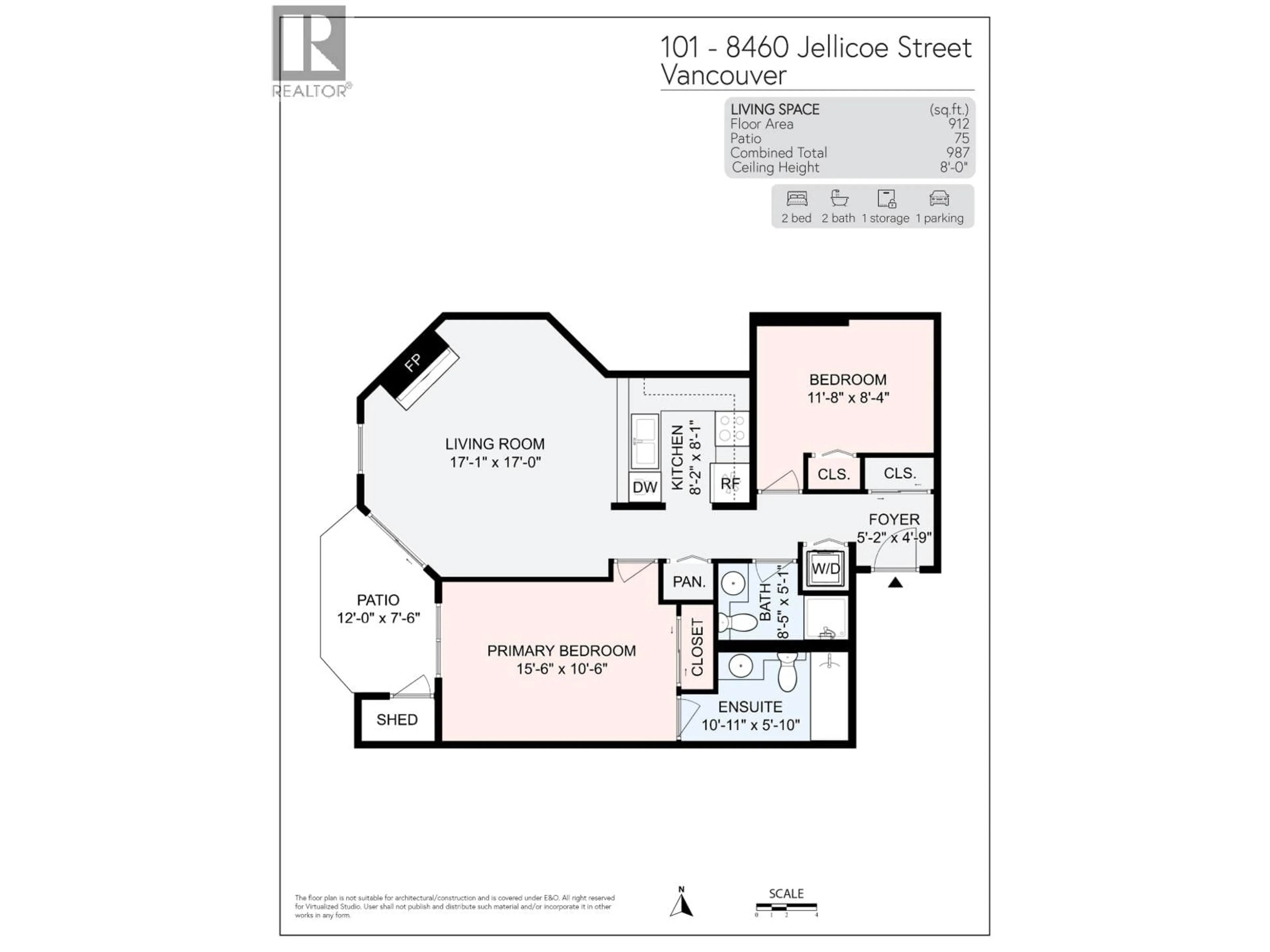 Floor plan for 101 - 8460 JELLICOE STREET, Vancouver British Columbia V5S4S8