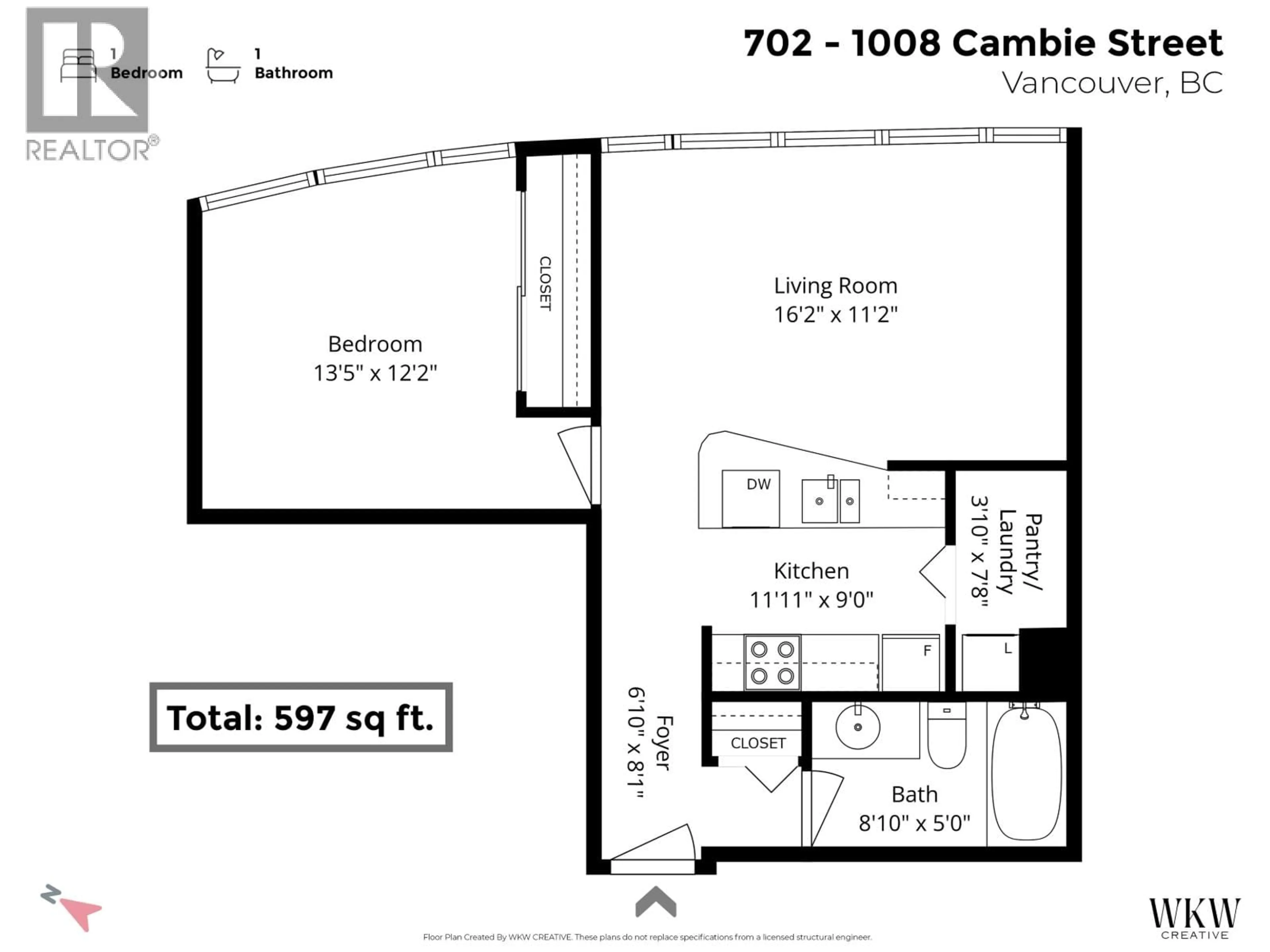 Floor plan for 702 - 1008 CAMBIE STREET, Vancouver British Columbia V6B6J7