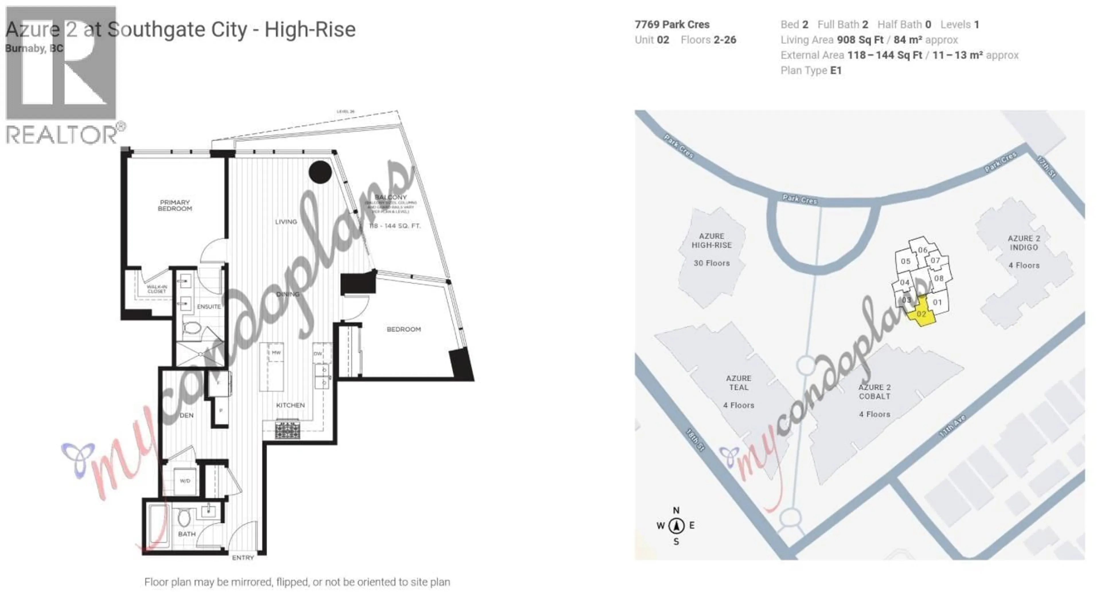 Floor plan for 1702 - 7769 PARK CRESCENT, Burnaby British Columbia V3N0J7