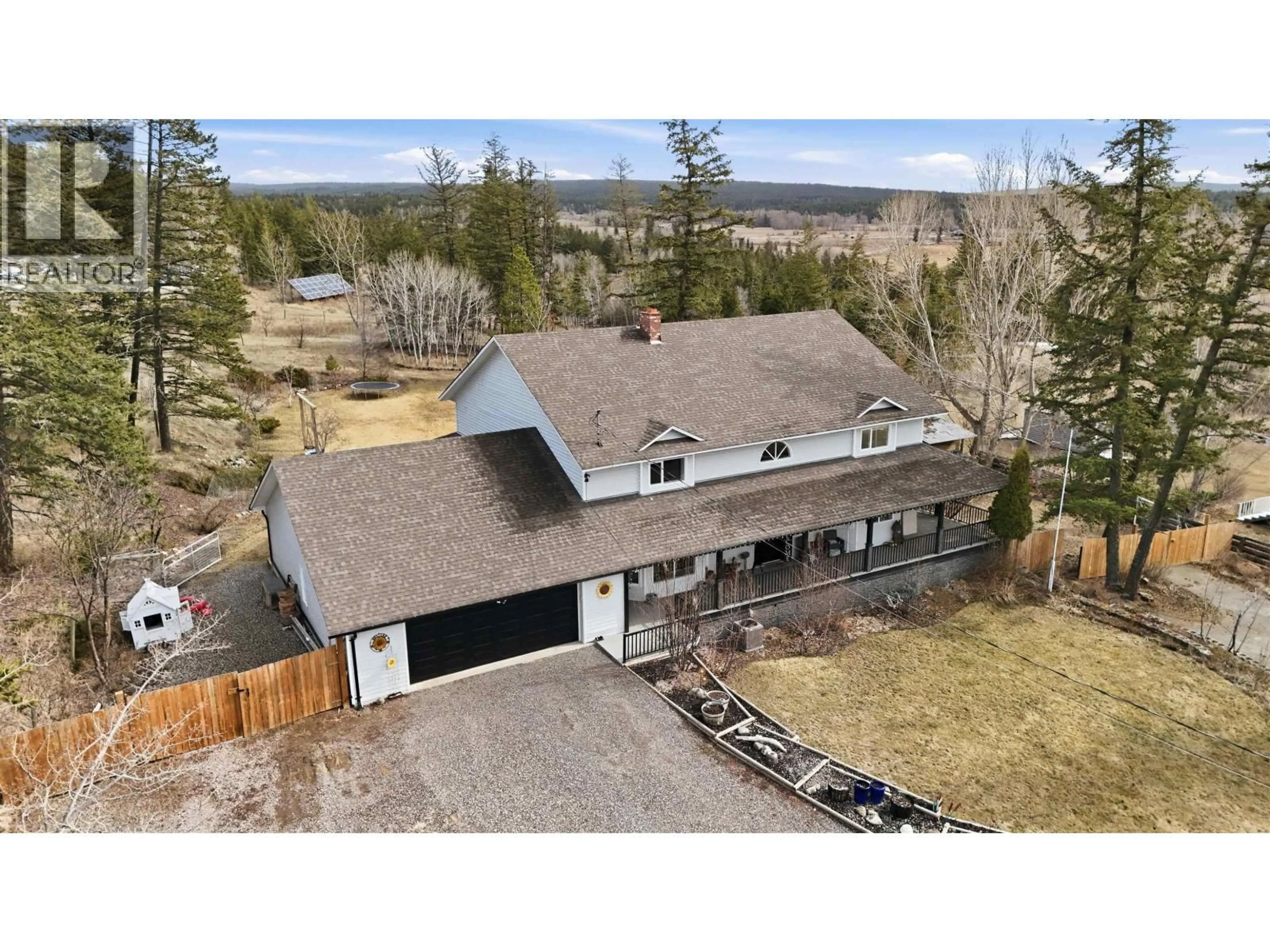 A pic from outside/outdoor area/front of a property/back of a property/a pic from drone, mountain view for 48 VALLEYVIEW ROAD, 150 Mile House British Columbia V0K2G0