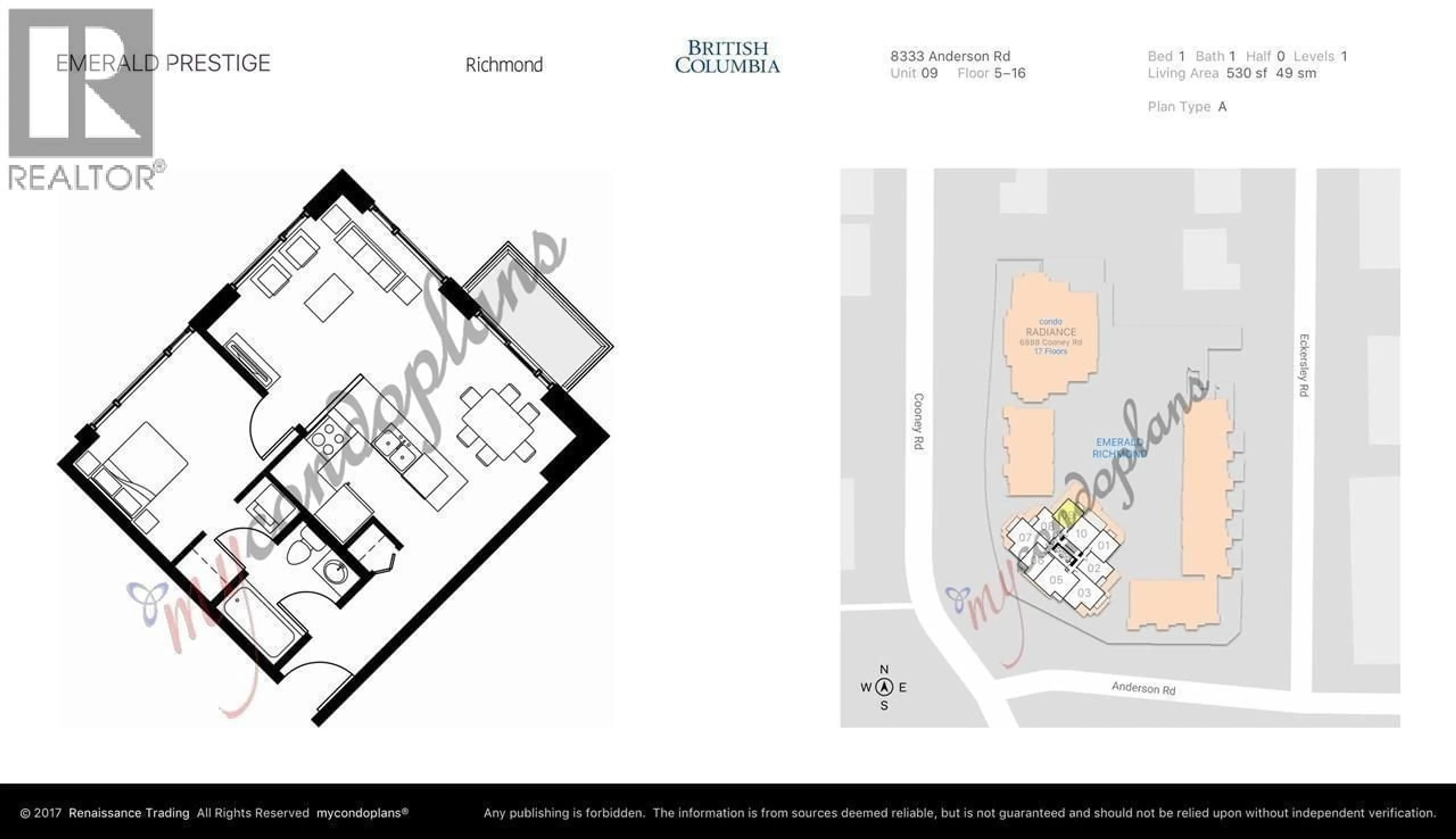 Floor plan for 1009 - 8333 ANDERSON ROAD, Richmond British Columbia V6Y0E2