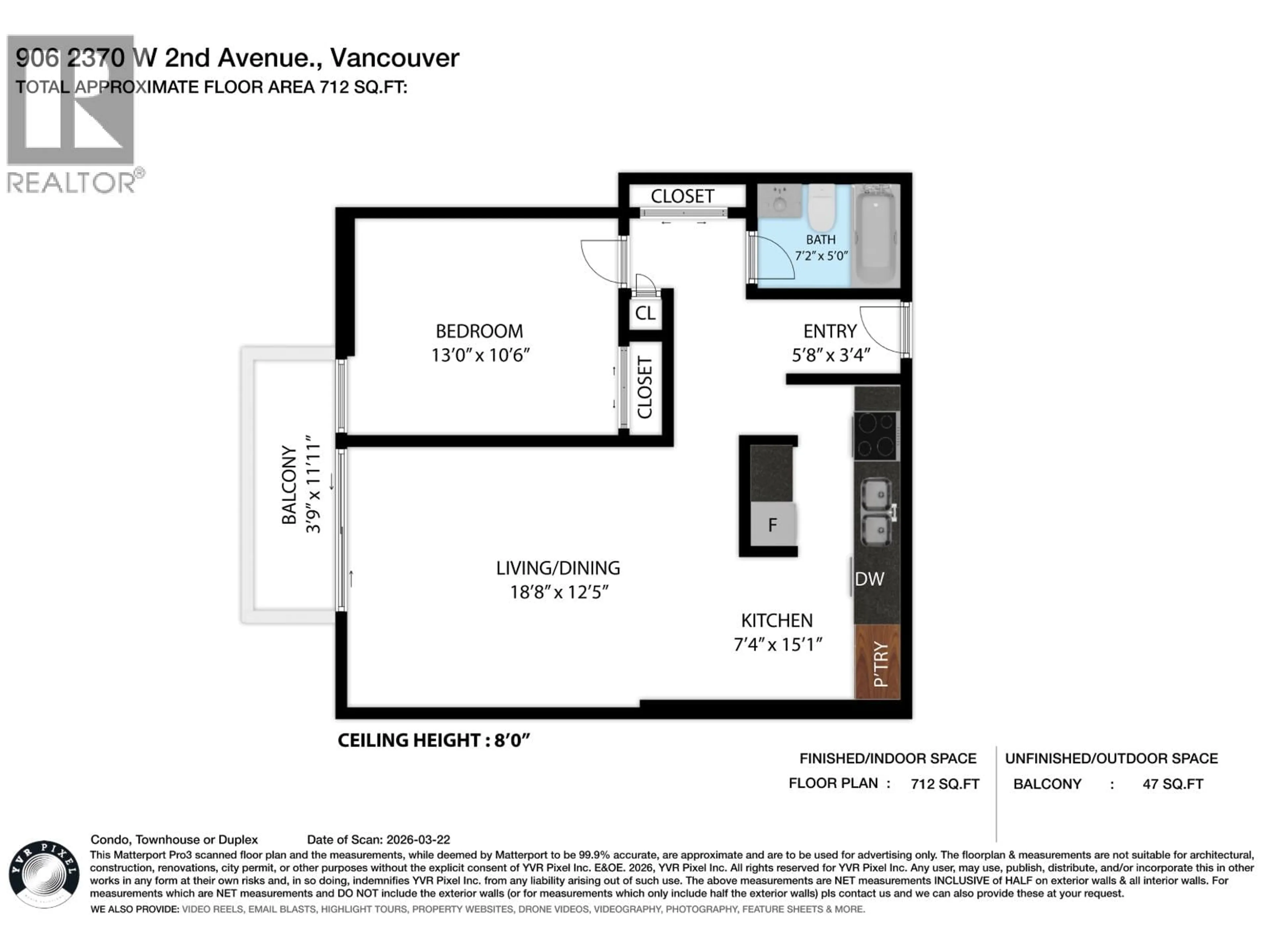 Floor plan for 906 - 2370 2ND AVENUE, Vancouver British Columbia V6K1J2