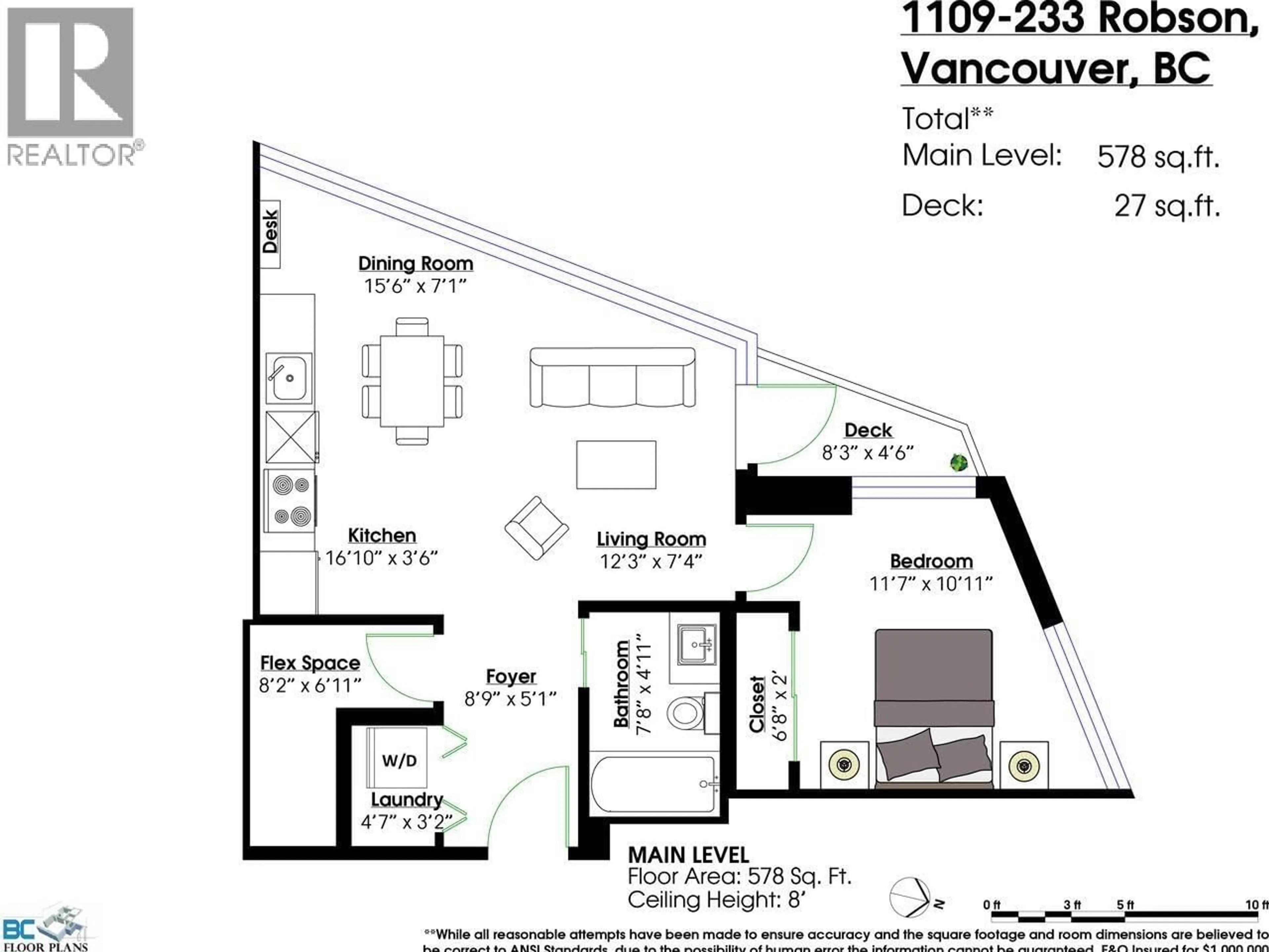 Floor plan for 1109 - 233 ROBSON STREET, Vancouver British Columbia V6B0E8