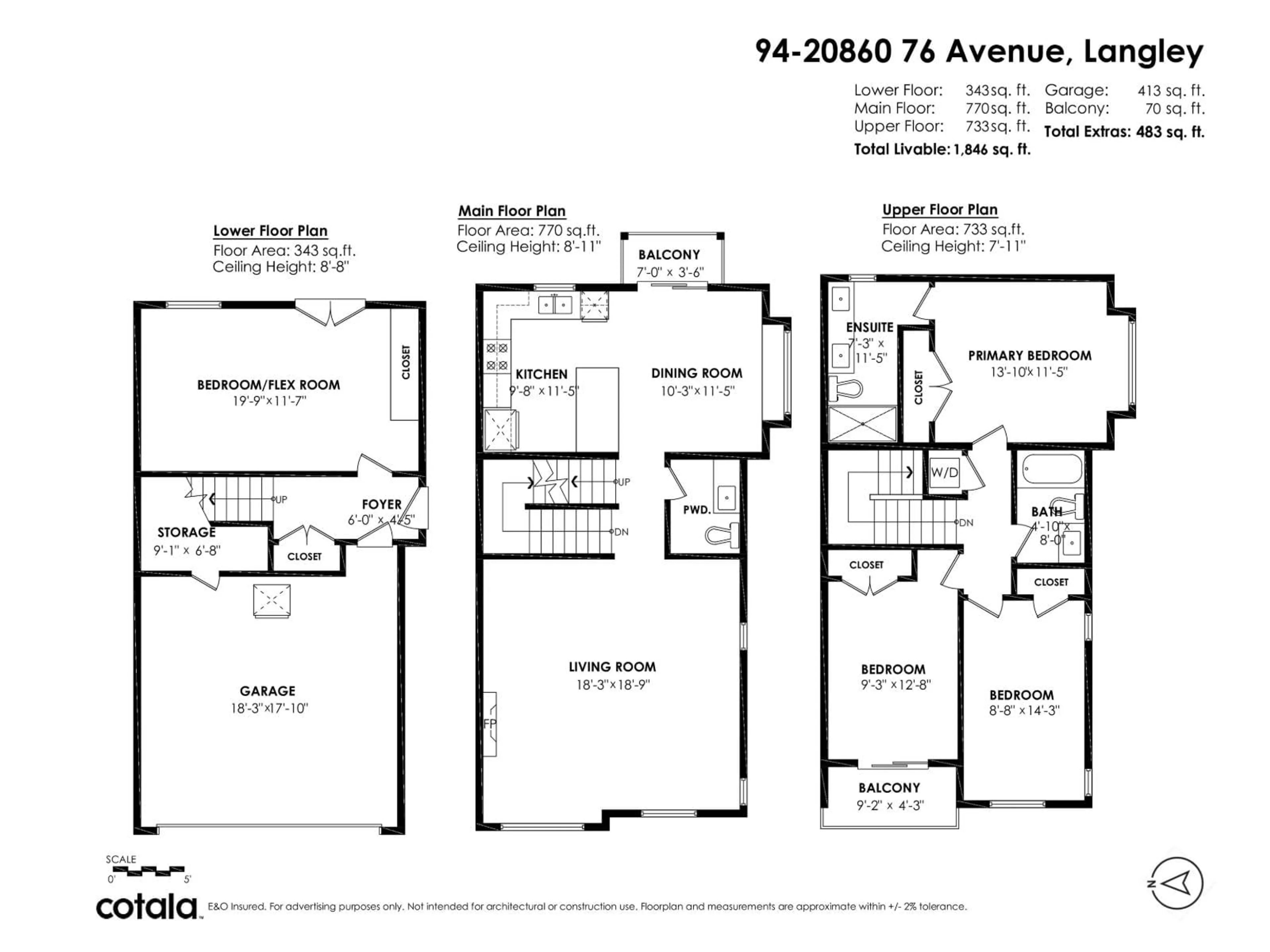 Floor plan for 94 - 20860 76 AVENUE, Langley British Columbia V2Y0S8
