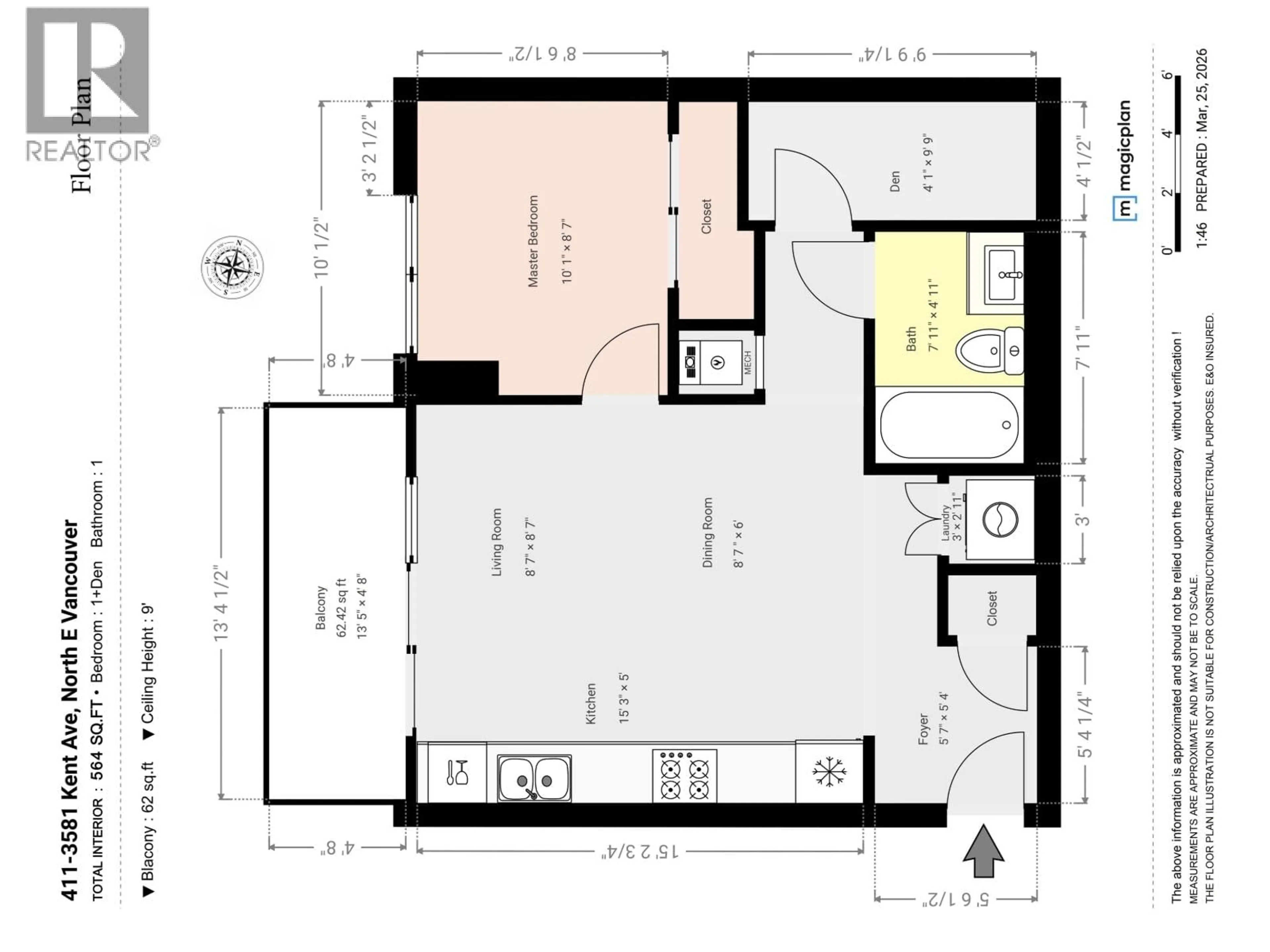 Floor plan for 411 - 3581 KENT AVENUE NORTH, Vancouver British Columbia V5S0H6