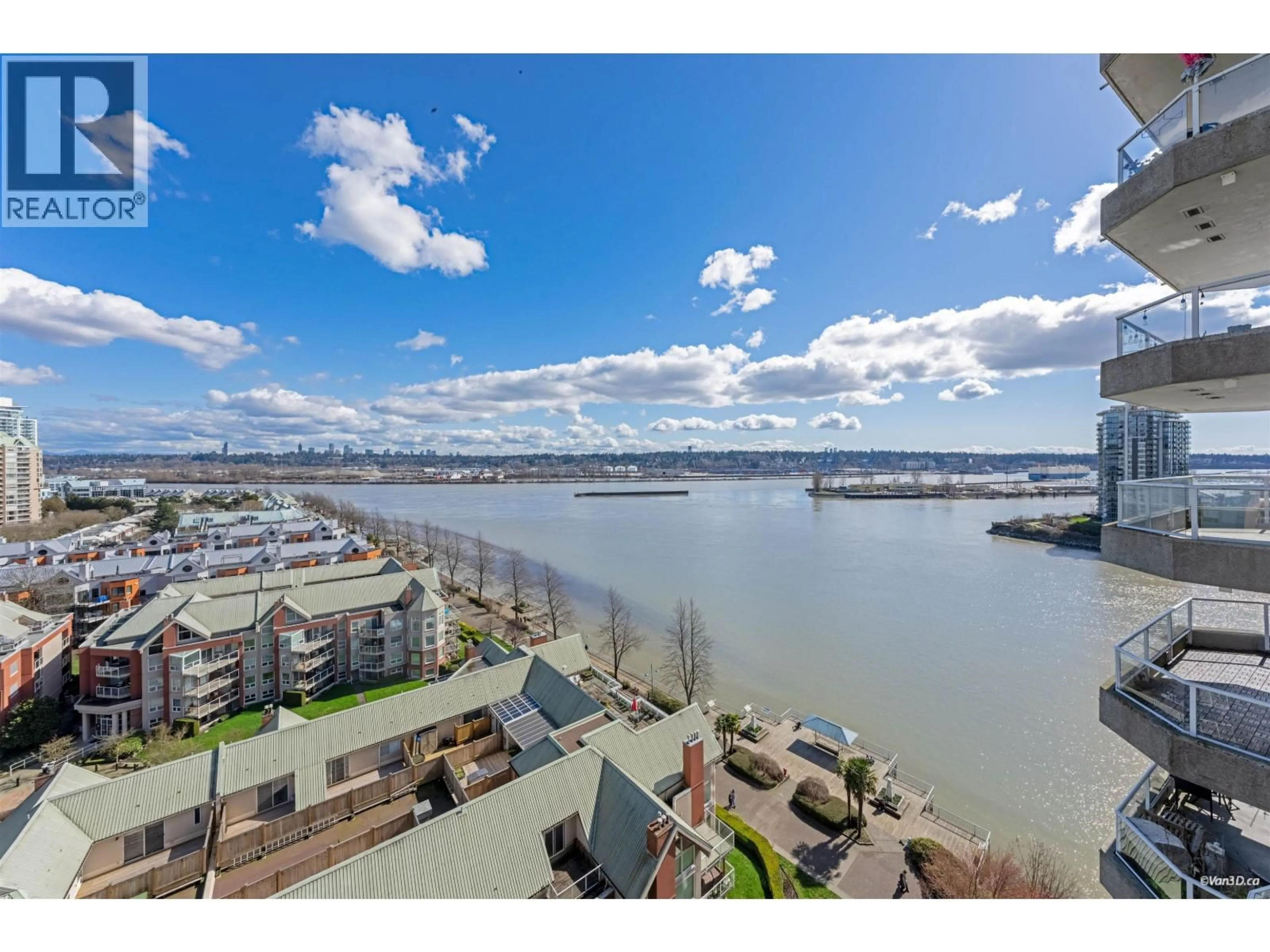 A pic from outside/outdoor area/front of a property/back of a property/a pic from drone, water/lake/river/ocean view for 1502 - 1250 QUAYSIDE DRIVE, New Westminster British Columbia V3M6E4
