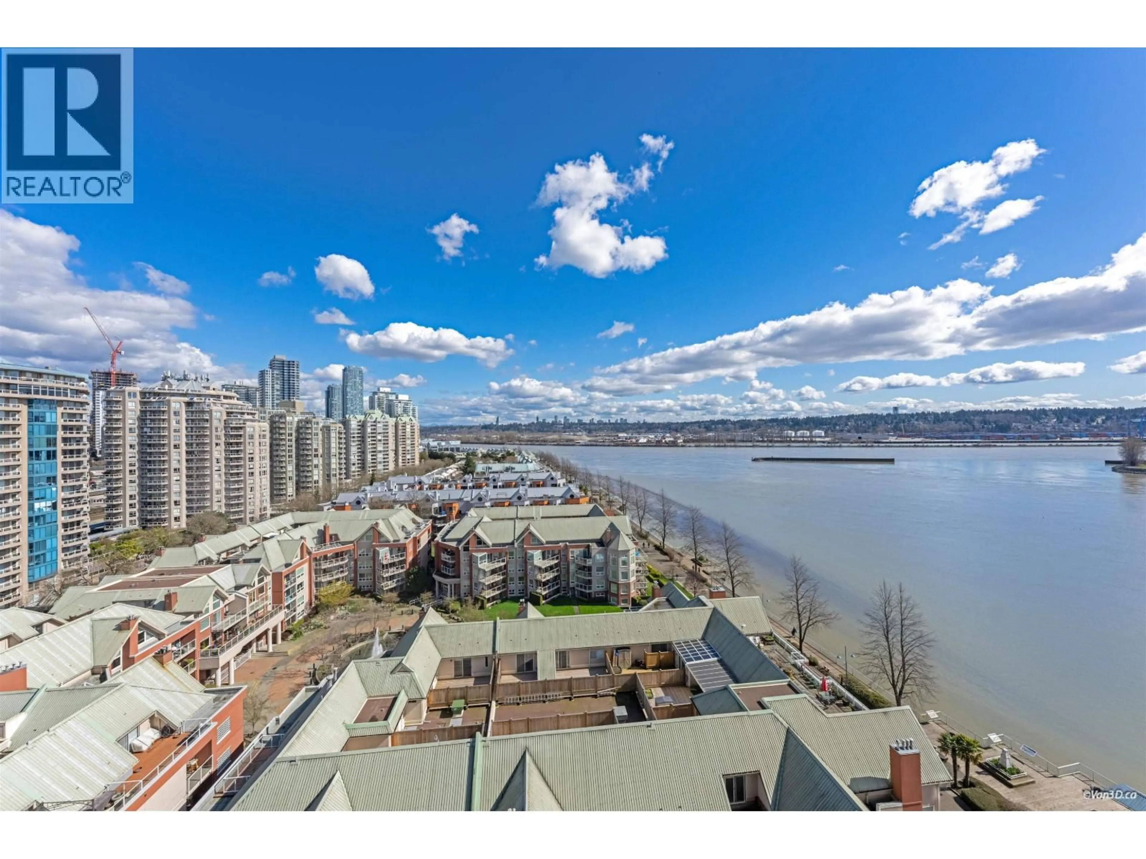A pic from outside/outdoor area/front of a property/back of a property/a pic from drone, water/lake/river/ocean view for 1502 - 1250 QUAYSIDE DRIVE, New Westminster British Columbia V3M6E4
