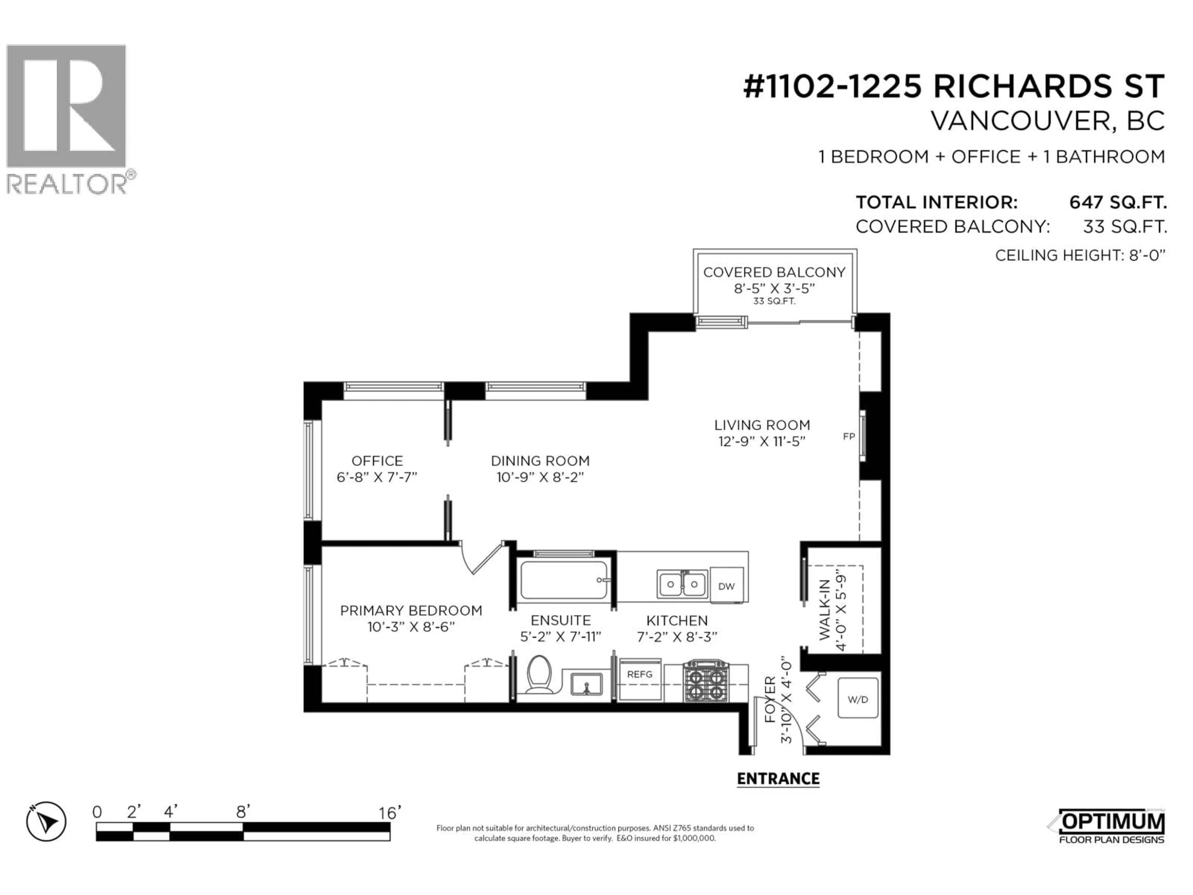 Floor plan for 1102 - 1225 RICHARDS STREET, Vancouver British Columbia V6B1E6