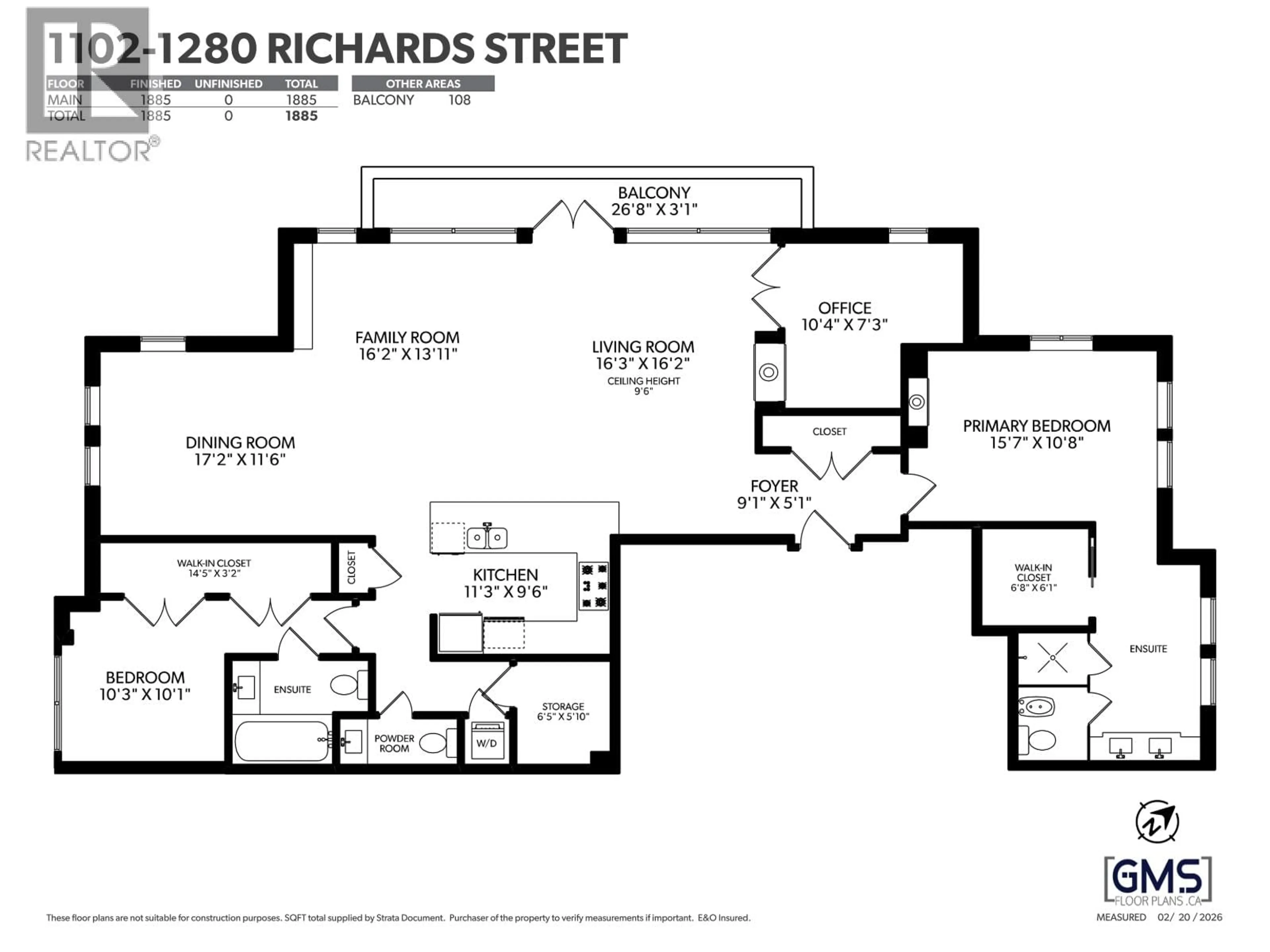 Floor plan for 1102 - 1280 RICHARDS STREET, Vancouver British Columbia V6B1S2