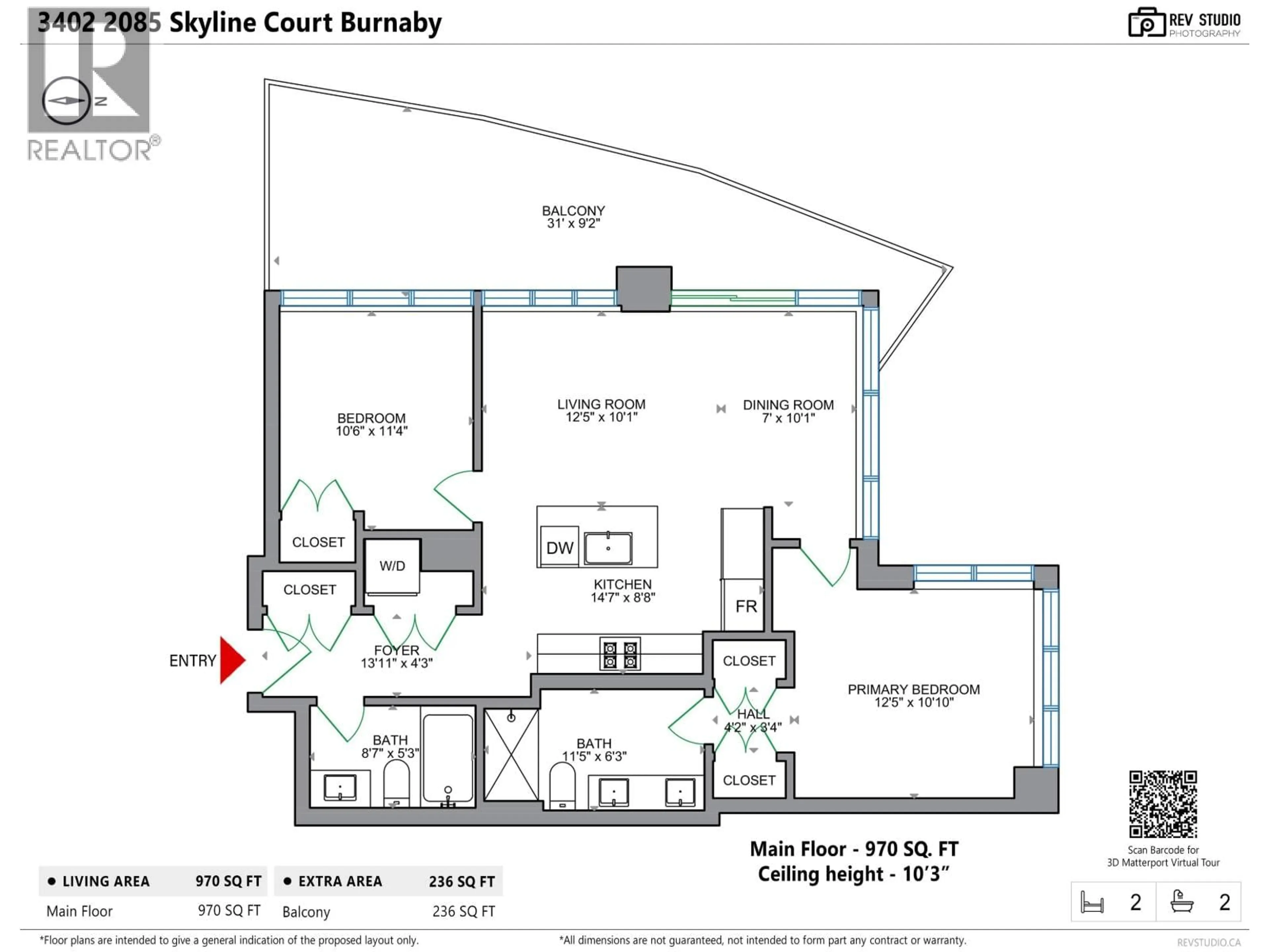 Floor plan for 3402 - 2085 SKYLINE COURT, Burnaby British Columbia V5C0M6