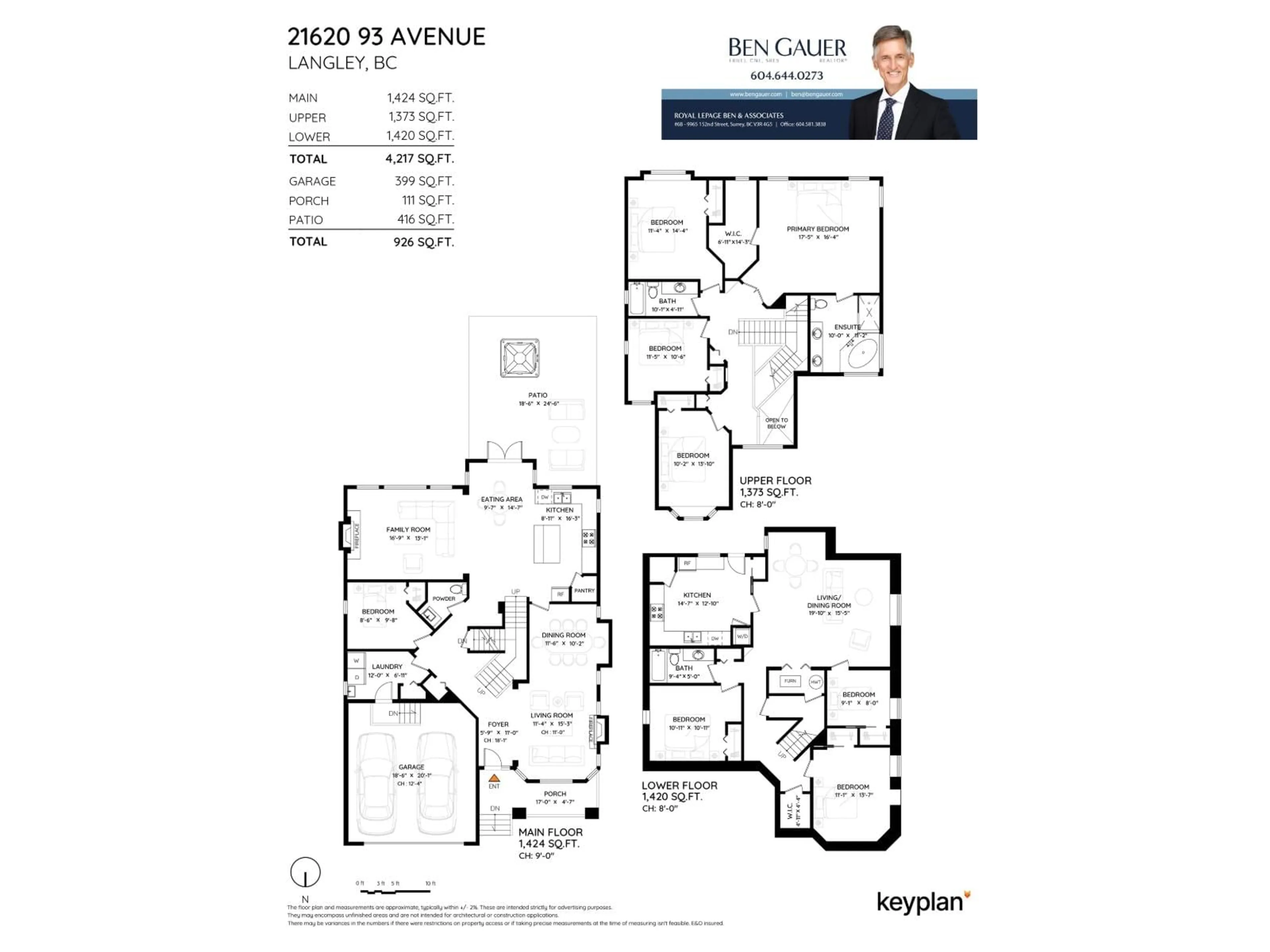 Floor plan for 21620 93RD AVENUE, Langley British Columbia V1M4E1
