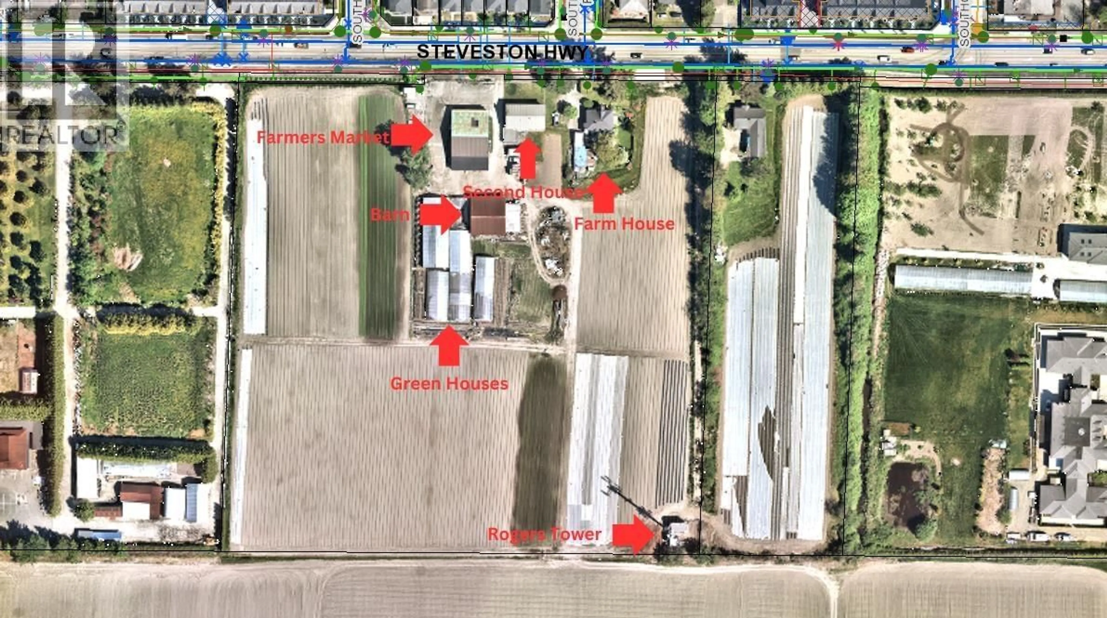 A pic from outside/outdoor area/front of a property/back of a property/a pic from drone, street for 9520 STEVESTON HIGHWAY, Richmond British Columbia V7A1M5