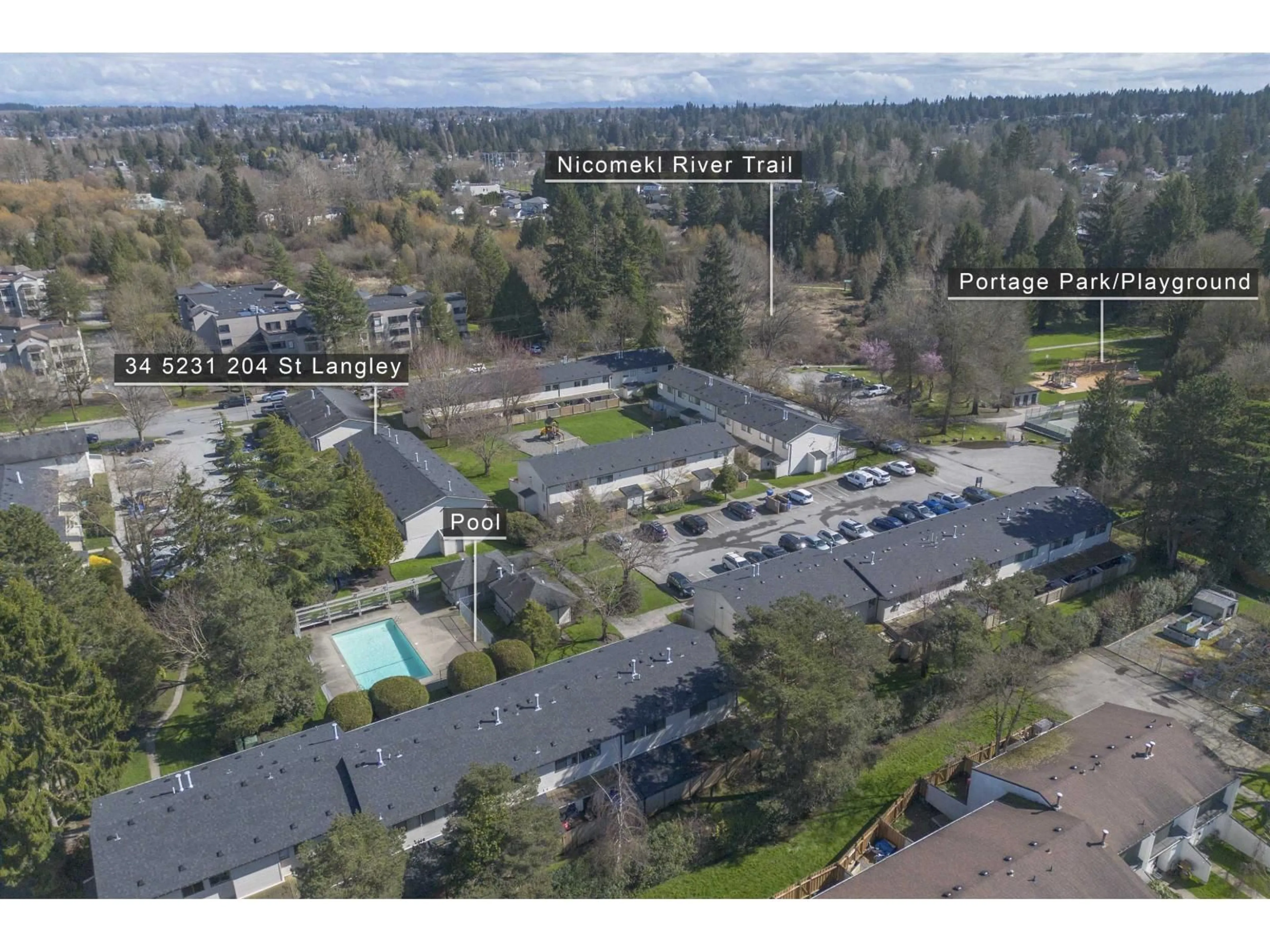 A pic from outside/outdoor area/front of a property/back of a property/a pic from drone, mountain view for 34 - 5231 204 STREET, Langley British Columbia V3A5X1