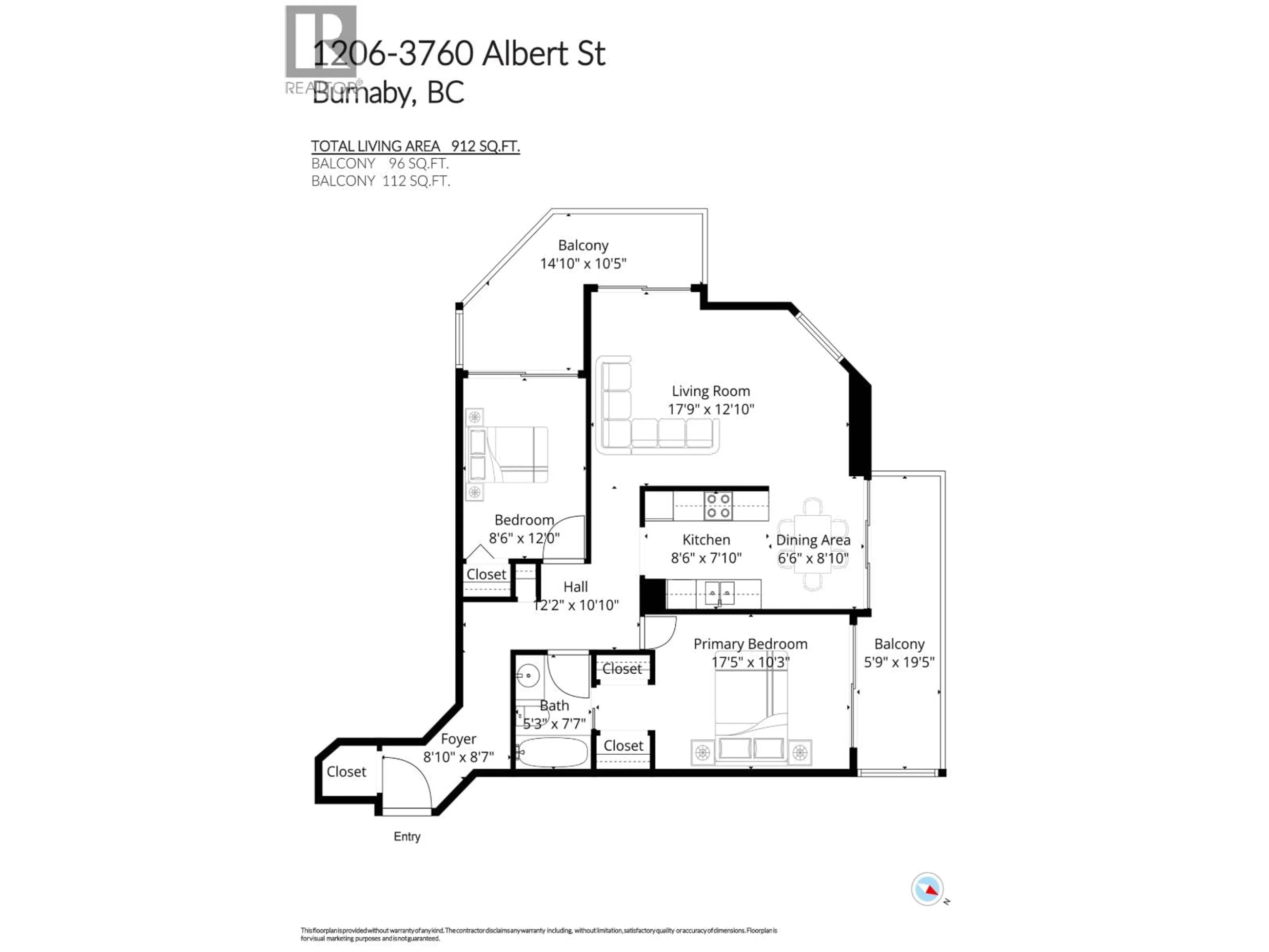Floor plan for 1206 - 3760 ALBERT STREET, Burnaby British Columbia V5C5Y8