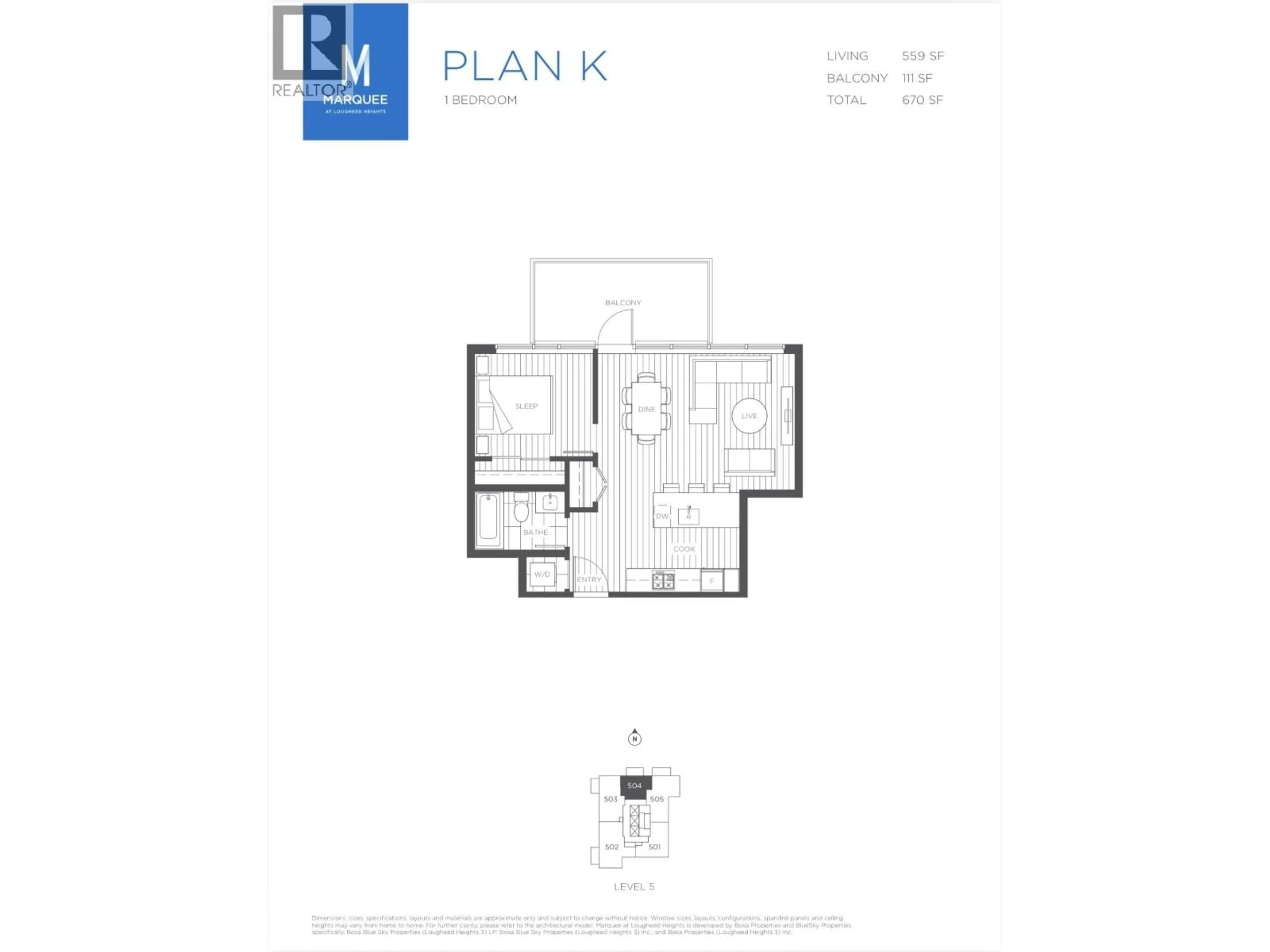 Floor plan for 504 - 652 WHITING WAY, Coquitlam British Columbia V3J0K3