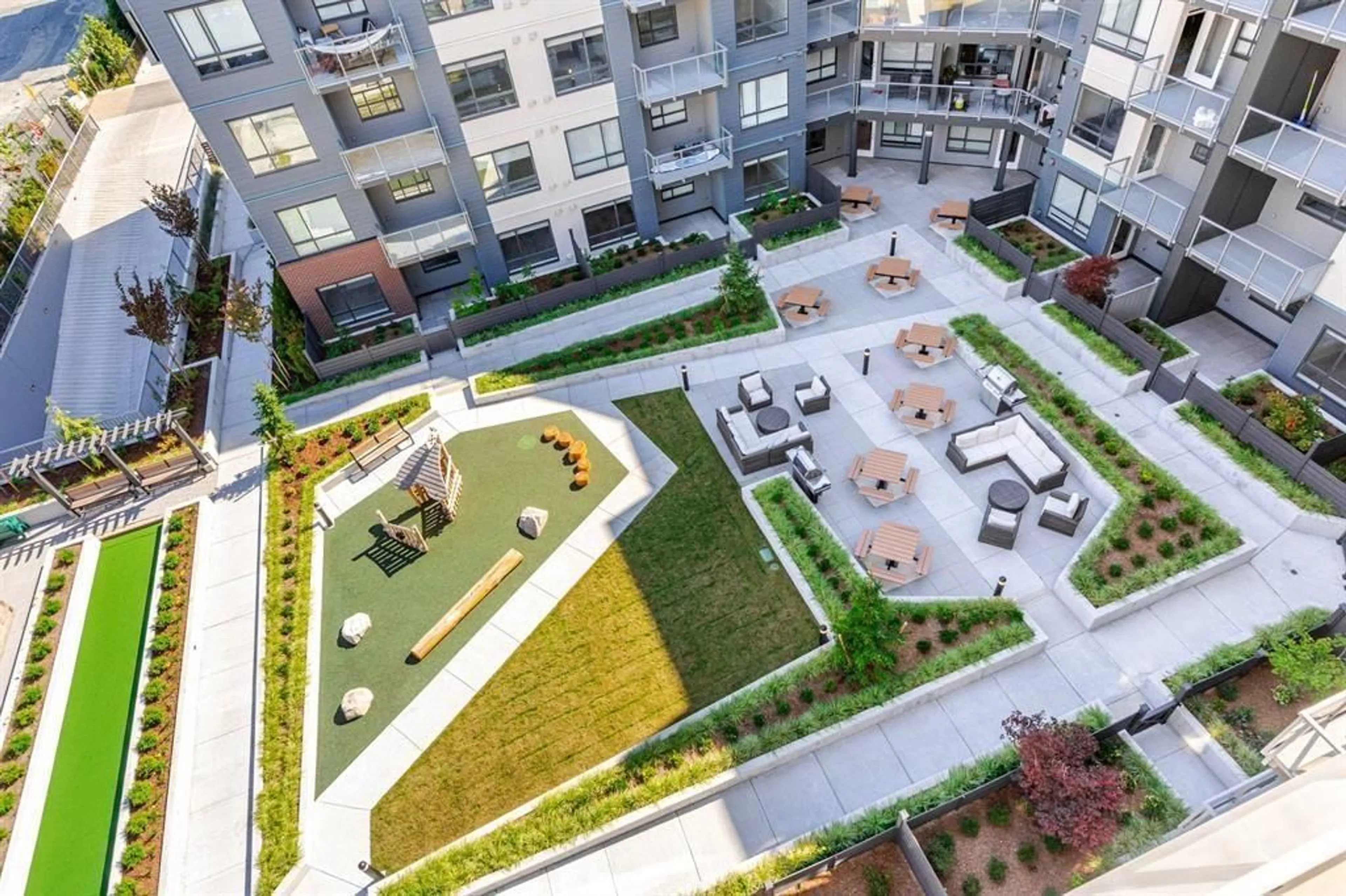 Patio, city buildings view from balcony for 606 - 7936 206TH STREET, Langley British Columbia V2Y3X8