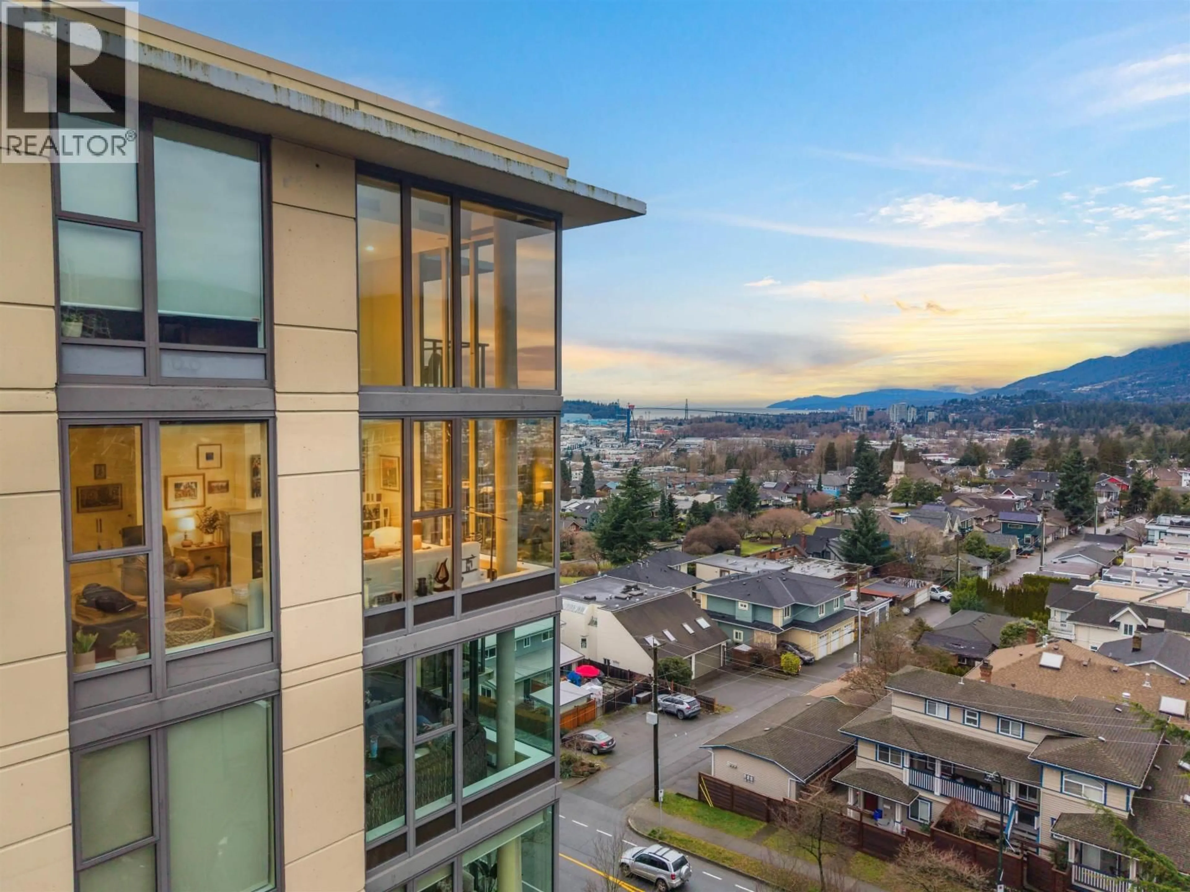 A pic from outside/outdoor area/front of a property/back of a property/a pic from drone, mountain view for PH8 - 683 VICTORIA PARK, North Vancouver British Columbia V7M0A2