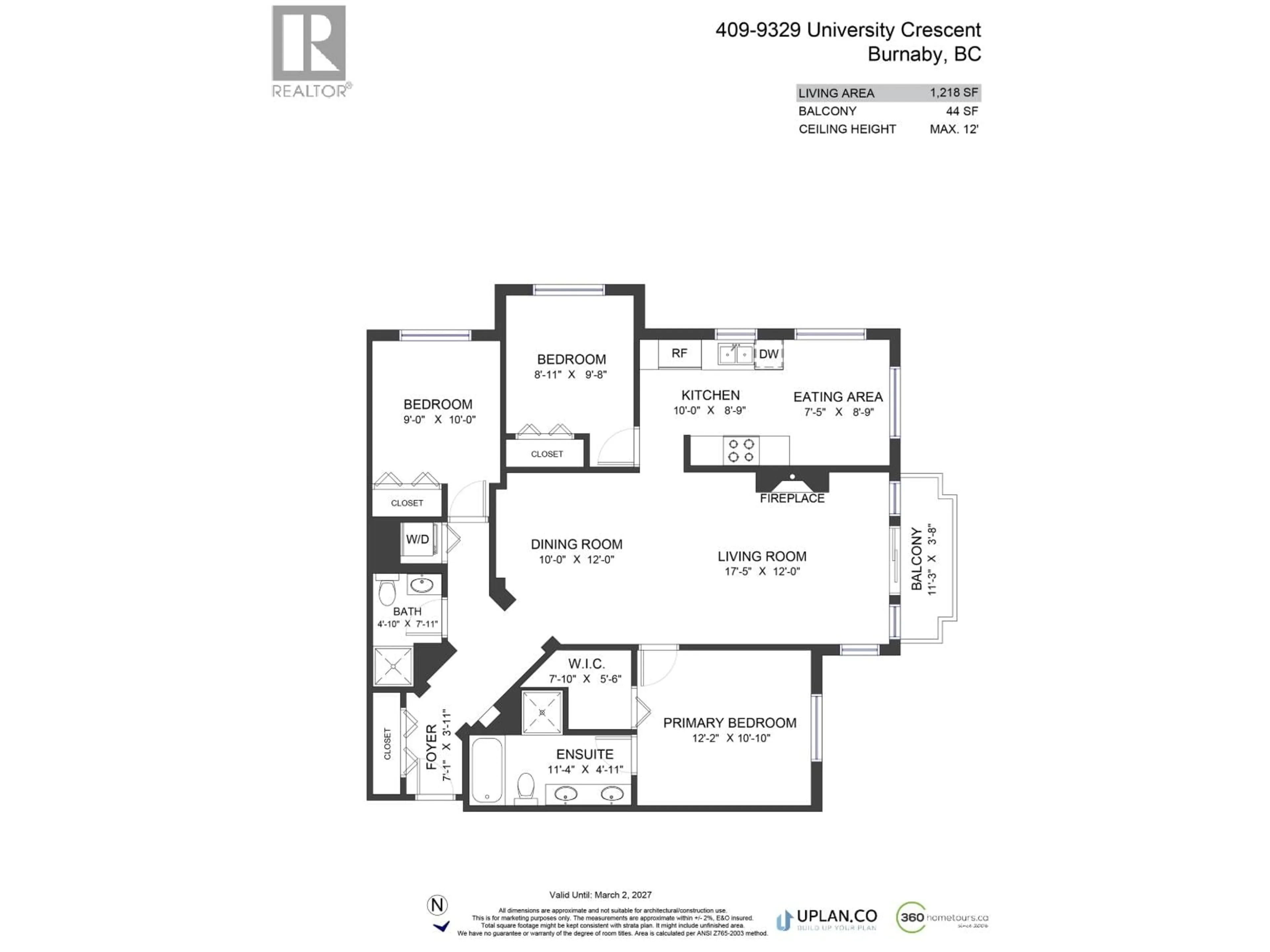 Floor plan for 409 - 9329 UNIVERSITY CRESCENT, Burnaby British Columbia V5A4Y4