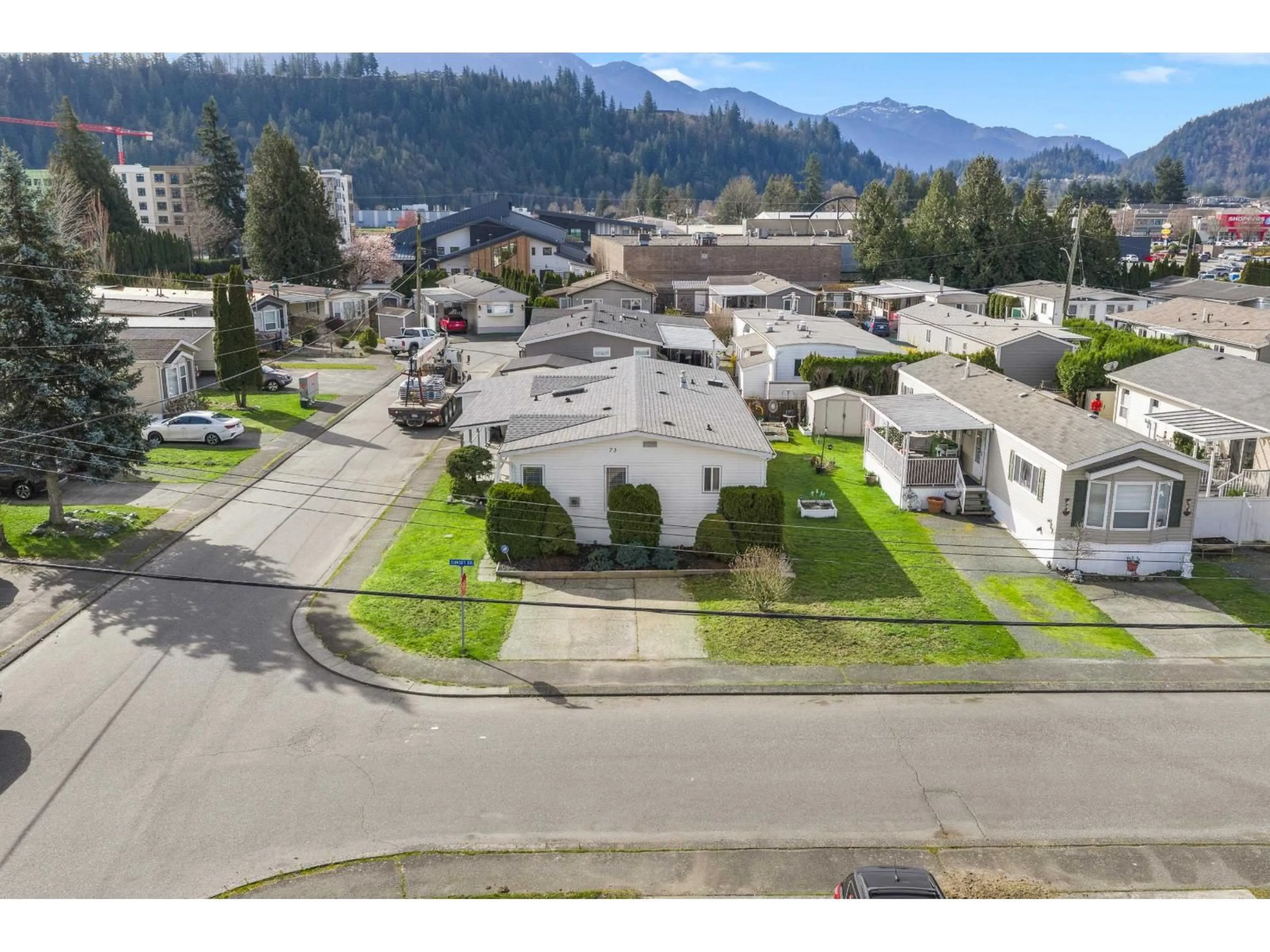 A pic from outside/outdoor area/front of a property/back of a property/a pic from drone, mountain view for 73 - 6338 VEDDER ROAD, Chilliwack British Columbia V2R3R3