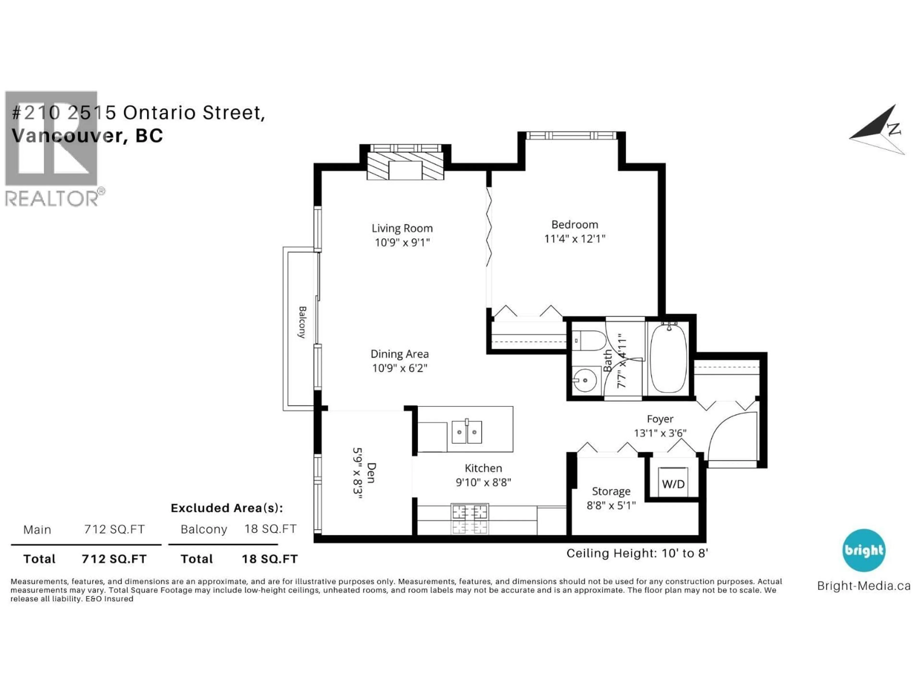 Floor plan for 210 - 2515 ONTARIO STREET, Vancouver British Columbia V5T4V4