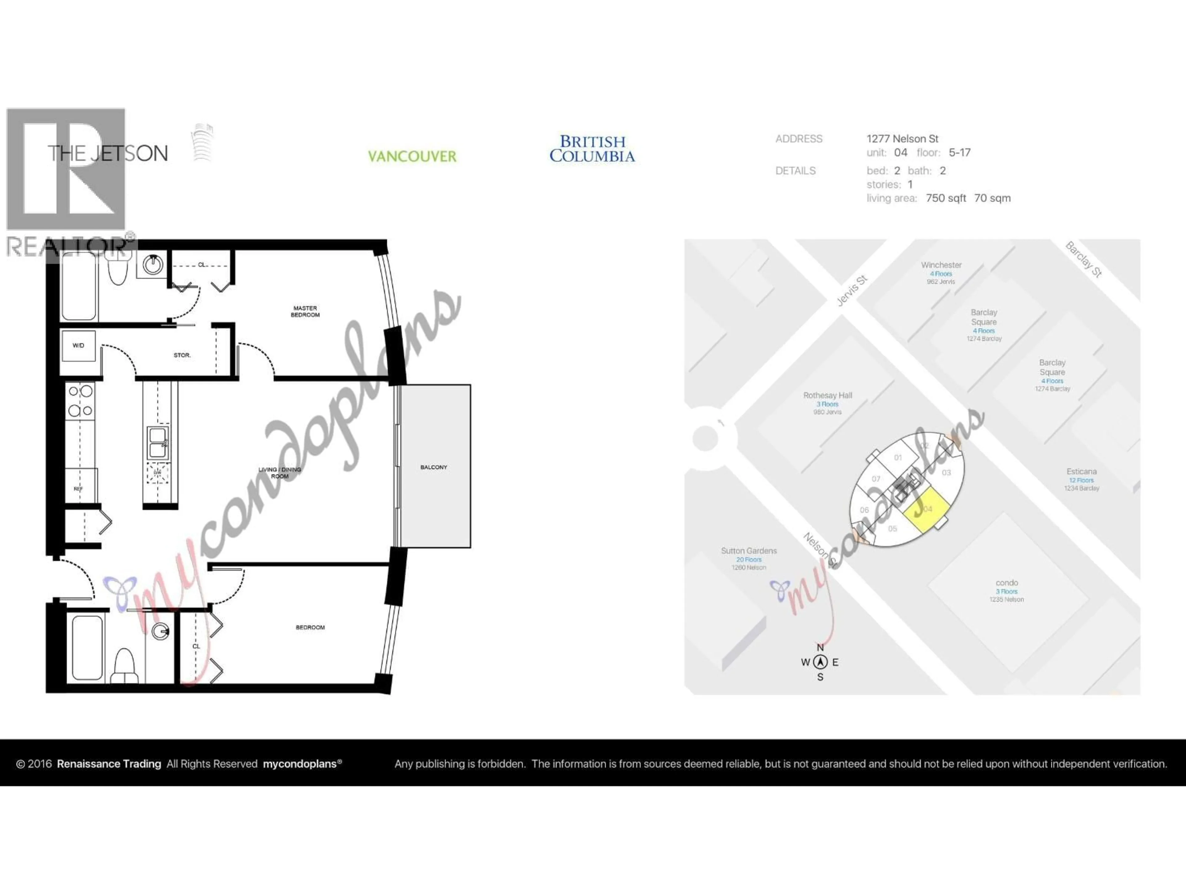 Floor plan for 1604 - 1277 NELSON STREET, Vancouver British Columbia V6E4M8