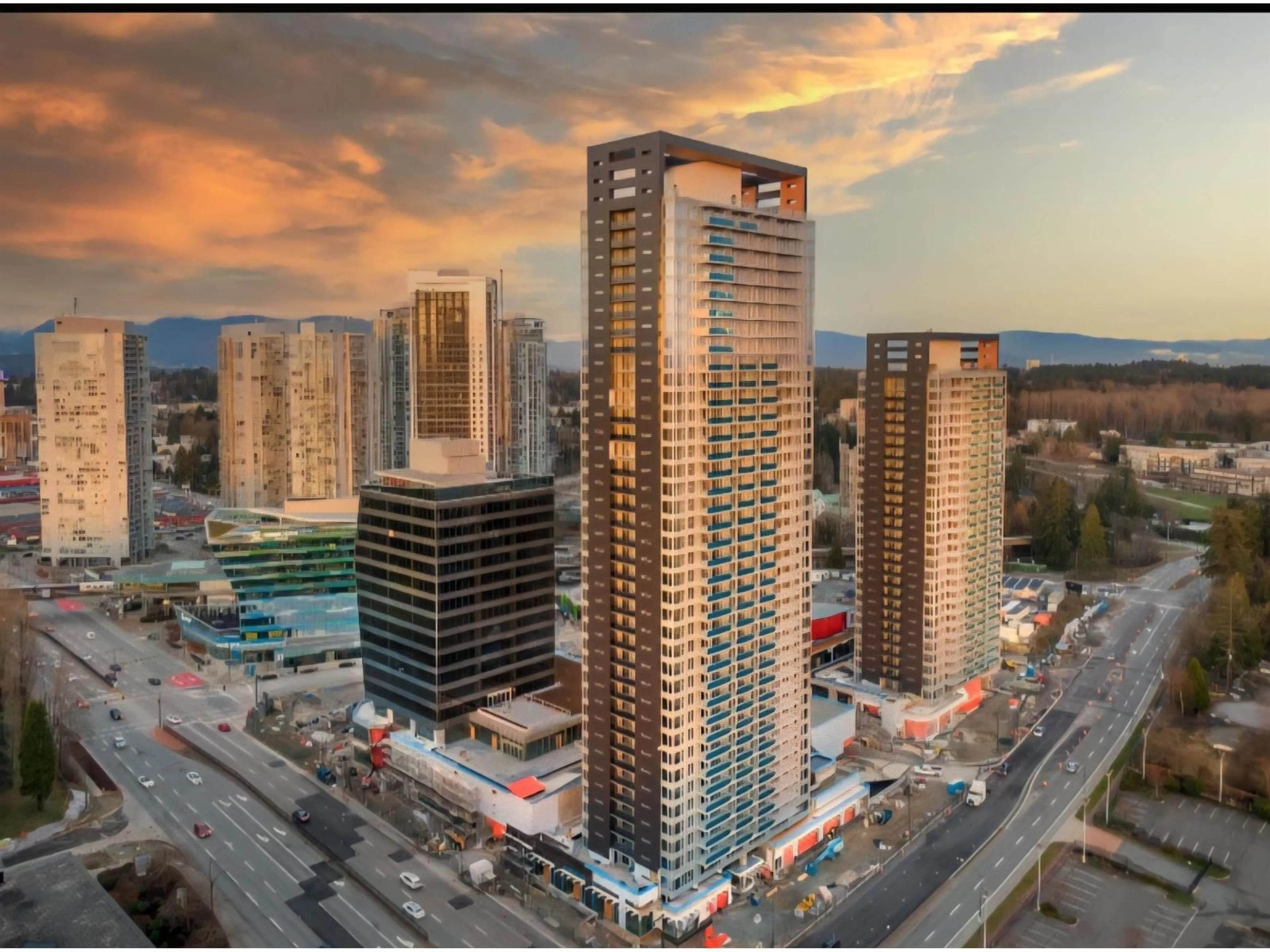 A pic from outside/outdoor area/front of a property/back of a property/a pic from drone, city buildings view from balcony for 1309 - 13725 GEORGE JUNCTION, Surrey British Columbia V3T0V7