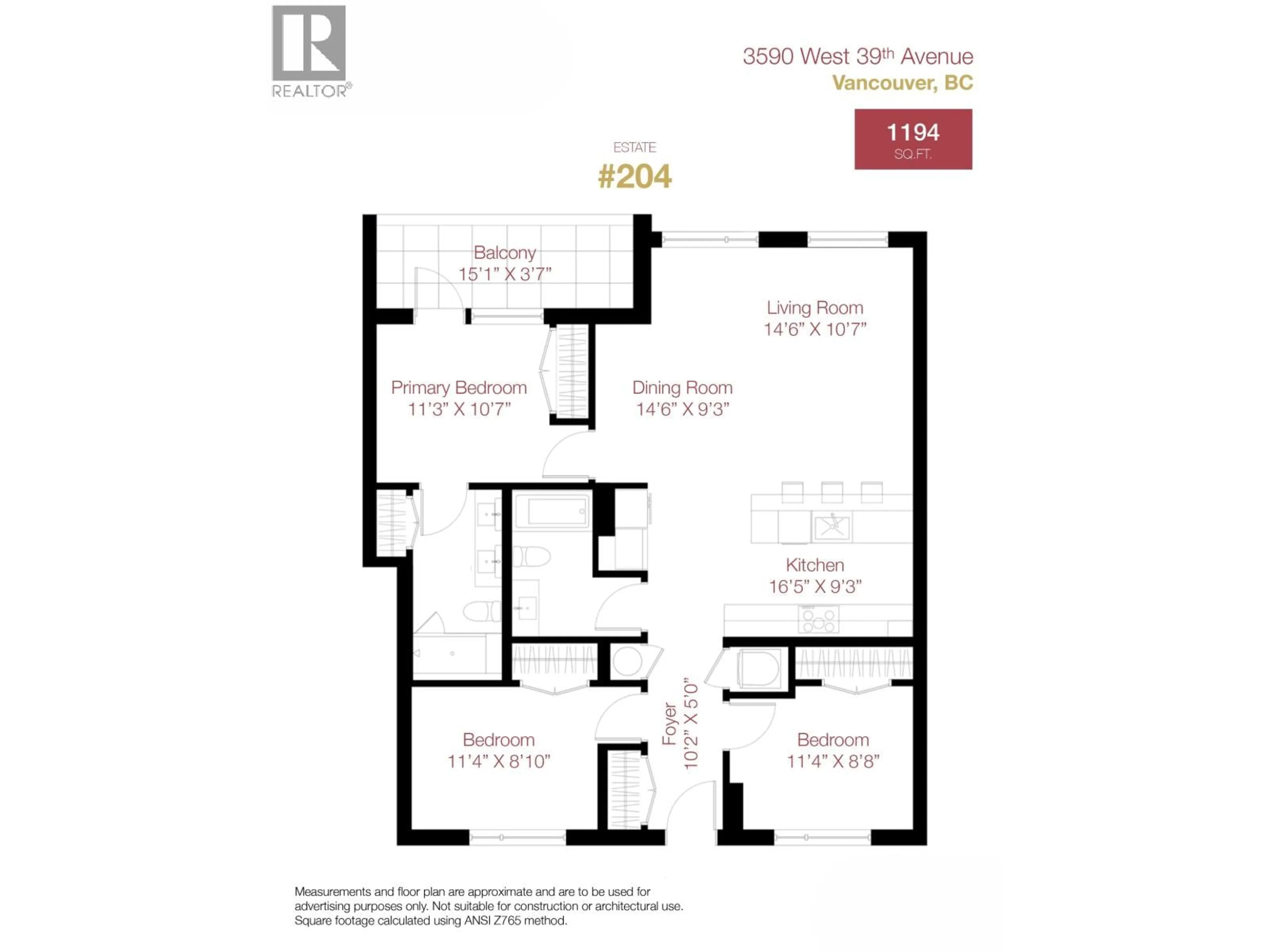 Floor plan for 204 - 3590 39TH AVENUE, Vancouver British Columbia V6N3A5