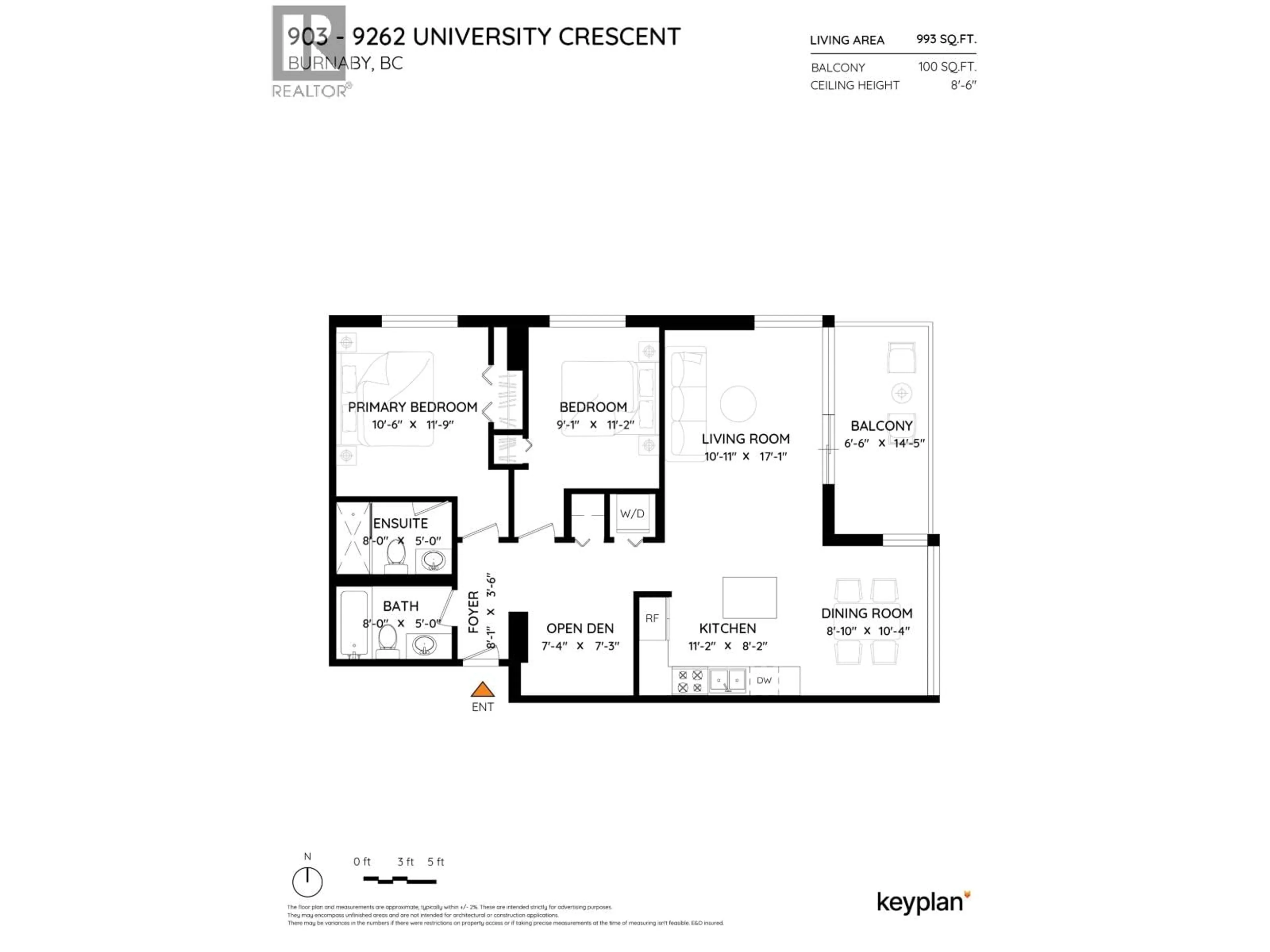 Floor plan for 903 - 9262 UNIVERSITY CRESCENT, Burnaby British Columbia V5A0A4