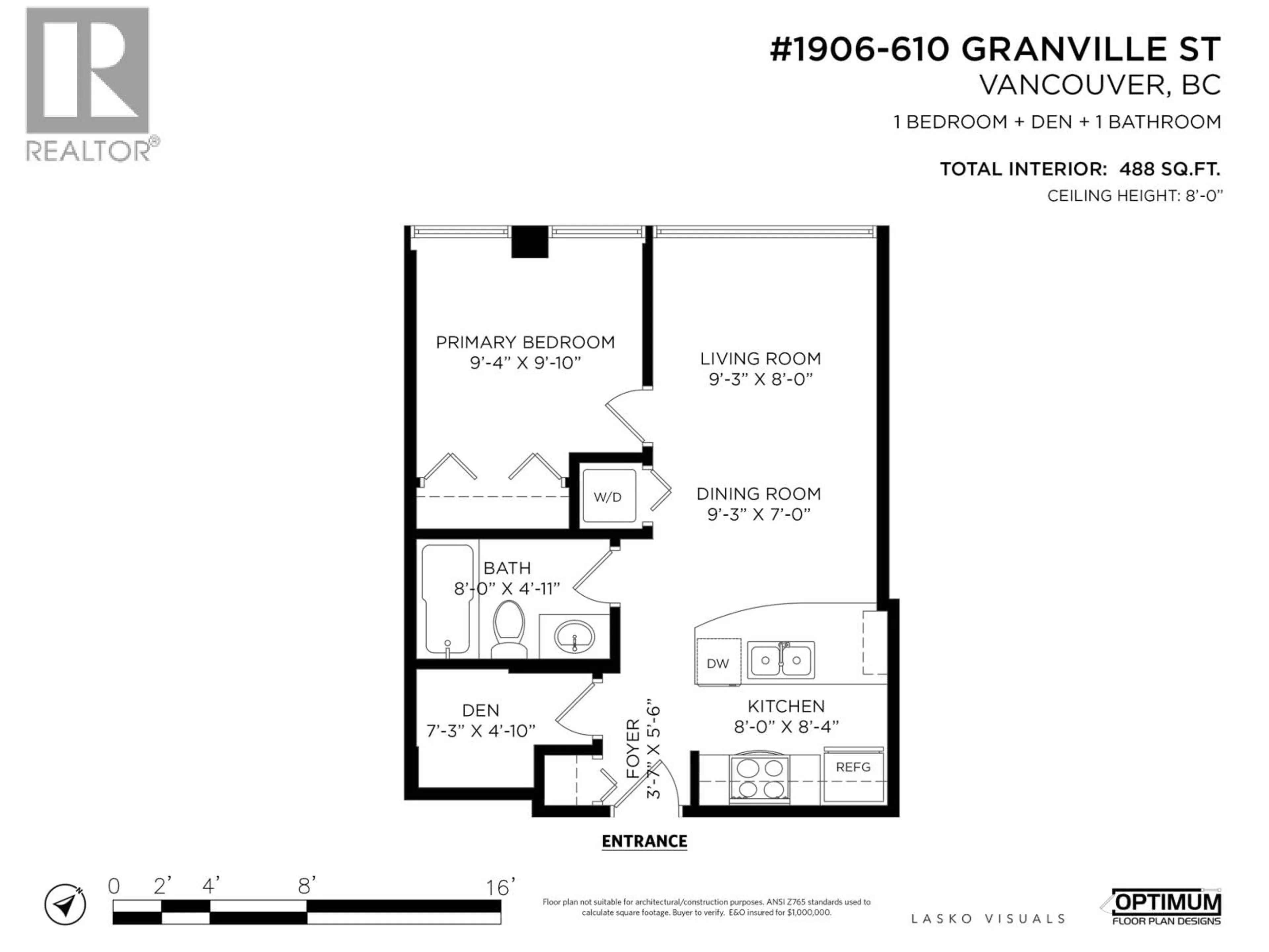 Floor plan for 1906 - 610 GRANVILLE STREET, Vancouver British Columbia V6C3T3